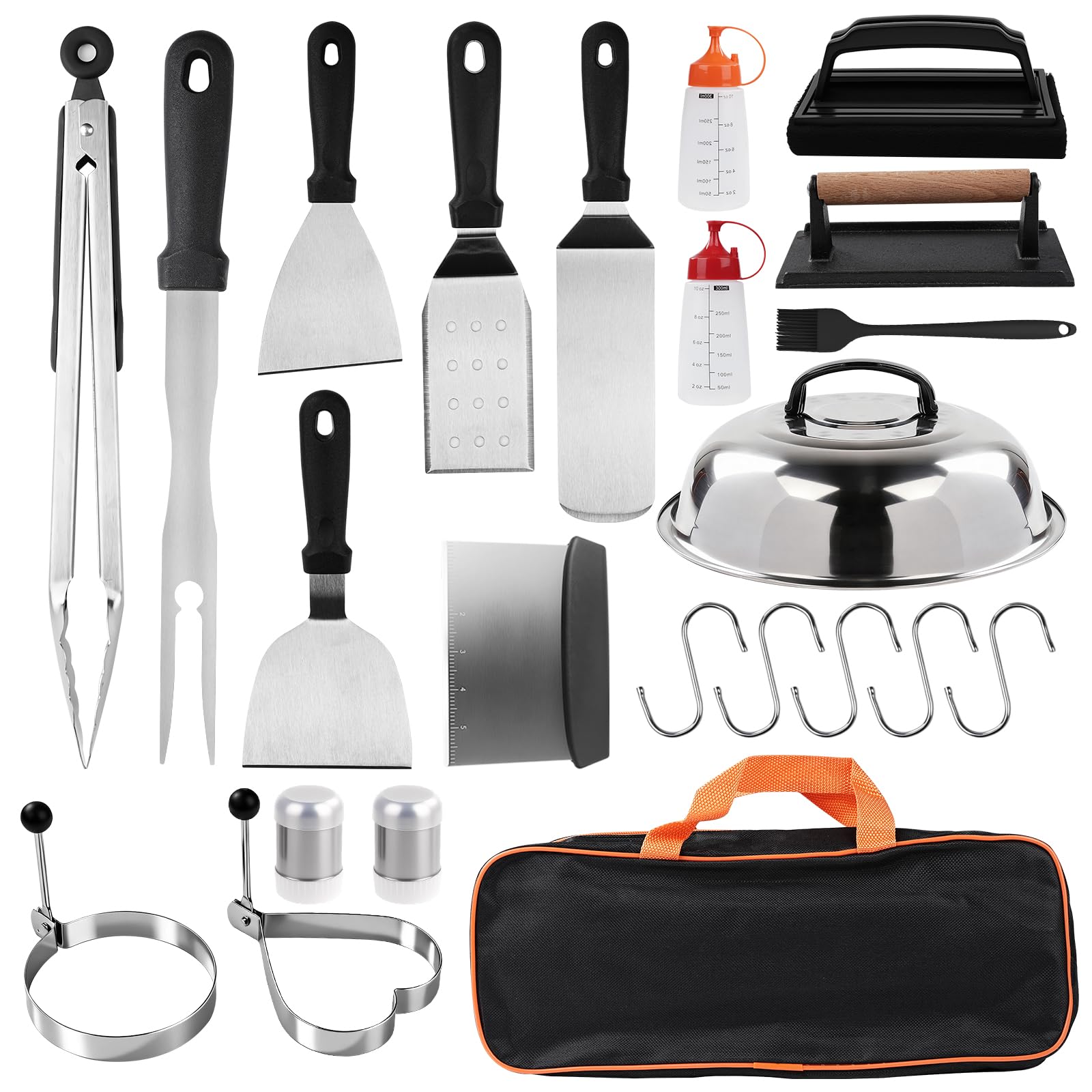 Nikou 23pcs BBQ Accessories, Professional Stainless Steel BBQ Grill Tool Set, Portable Barbecue Utensil Set with Bag, Birthday BBQ Gift for Men Backyard Outdoor Camping Barbecue Cooking Picnics
