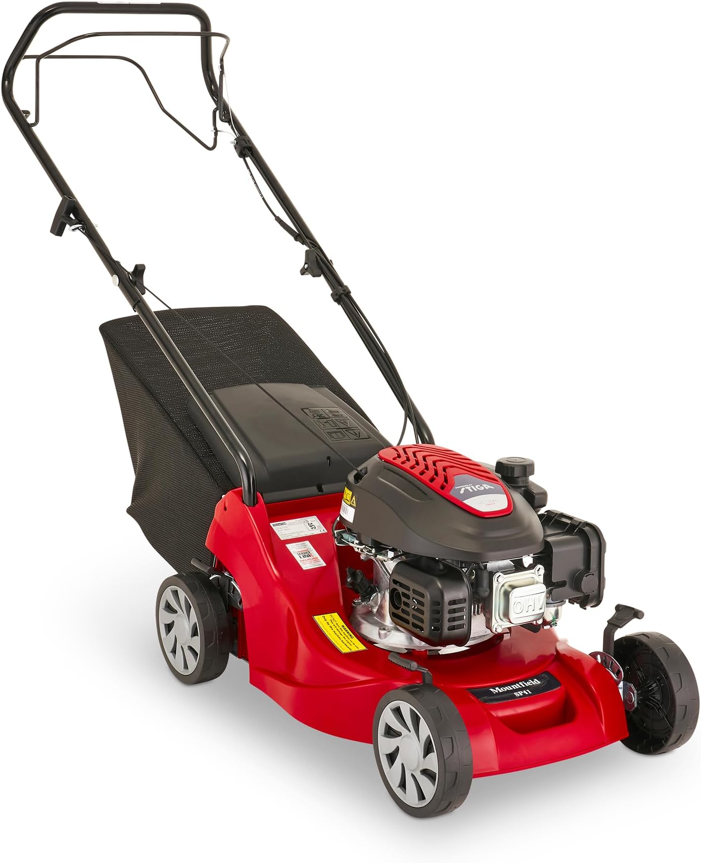 Mountfield SP41 Petrol Lawnmower, Self-Propelled, 39cm cutting width, 123cc ST120 Autochoke petrol engine, Up to 250m², Includes 40L Grass Collector