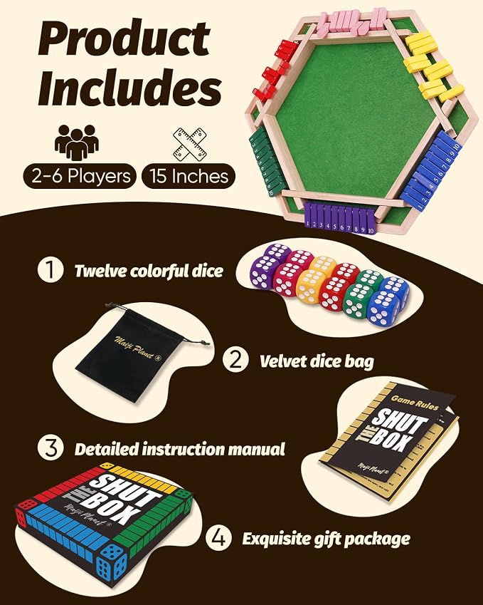 Juego Original Clásico Shut The Box para 2-6 jugadores miniatura 7