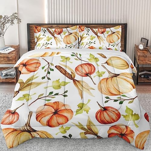 Miniatura 1 de Juego de edredón tamaño King, hojas de otoño y Halloween, juego de ropa de cama suave para niños y adultos, juego de edredón retro de hojas de árbol