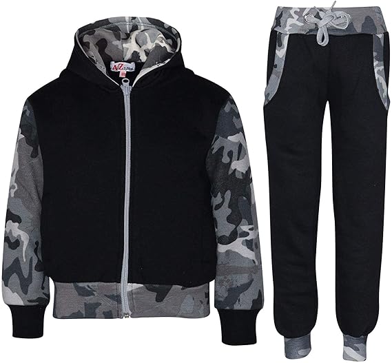 Kids' Plain Hooded Tracksuit Set – Fleece Jogger Suit For Boys