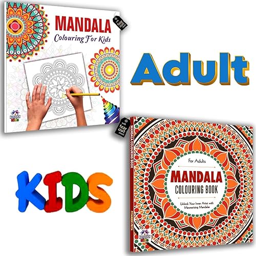Mandala Art Book Set (Mandala Art for Kids + Mandala Art for Kids Adults) Colouring books for Kids and Adults with tear-out sheets, Coloring, Drawing, Painting and Practice Books Set of 2 Books
