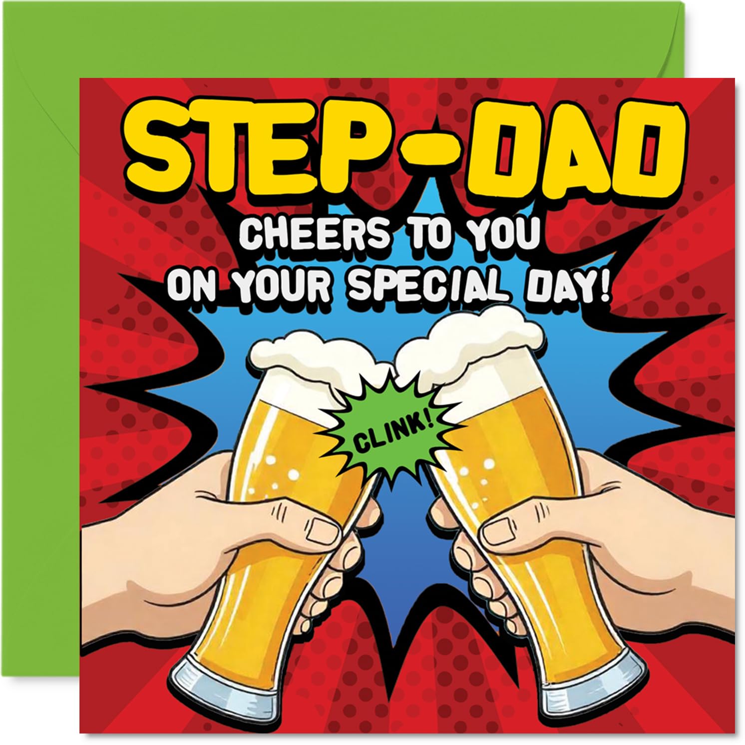 Step Dad Birthday Card - Cheers To You Raise a Glass - Happy Birthday Cards for Step Dad from Son Daughter, 145mm Father's Day Bday Greeting Cards
