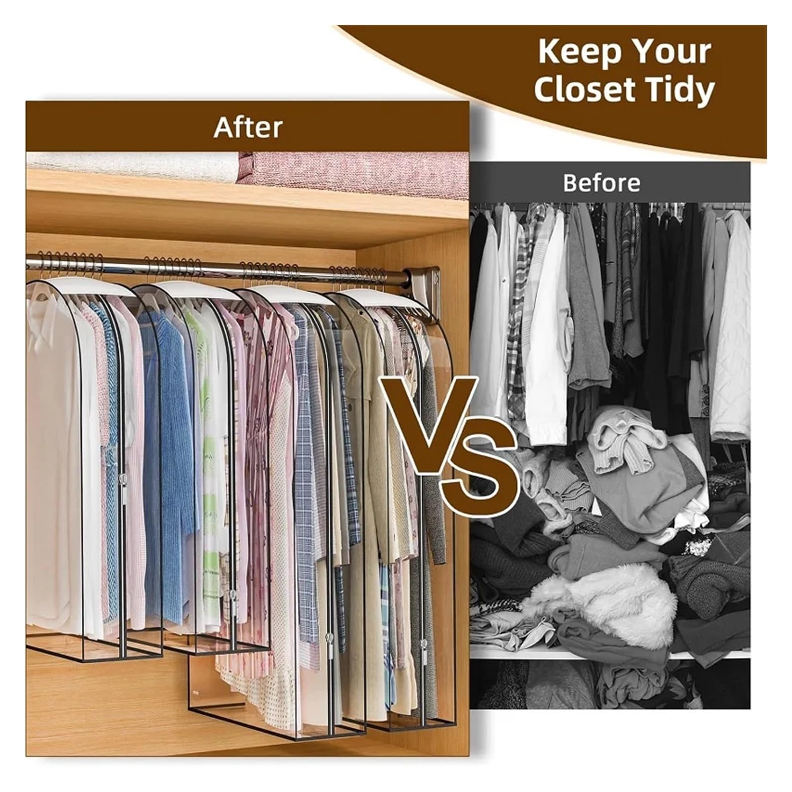 fundas para ropa Clothing Dust Cover Transparent Dress Clothes Garment Hanging Organizer Waterproof Dustproof Wardrobe Storage(60X25X100CM,5PCS)