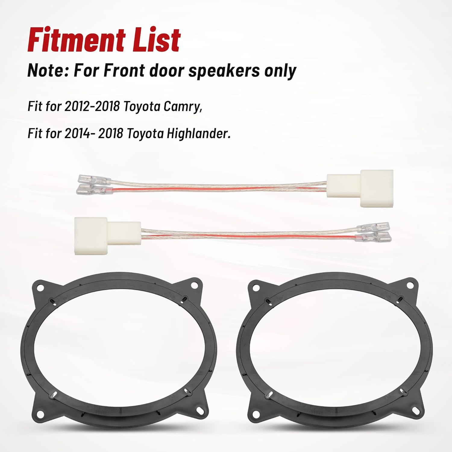 RED WOLF 6 x 9 Inch Front Door Speaker Mount Adapter w/Speaker Wiring Harness Fit for 2012-2018 Toyota Camry/2014-2018 Highlander Installing Aftermarket Speakers, 1 Pair