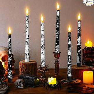 Riakrum 6 Pcs Halloween Flameless Taper Candles 11'' Table Home Decor