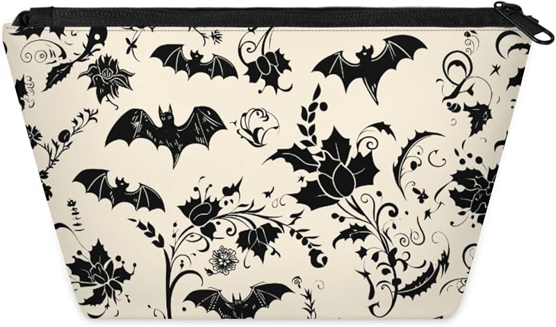 Necessaire de maquiagem KUYEHTAO com estampa Goth Bats e zíper, 1 unidade