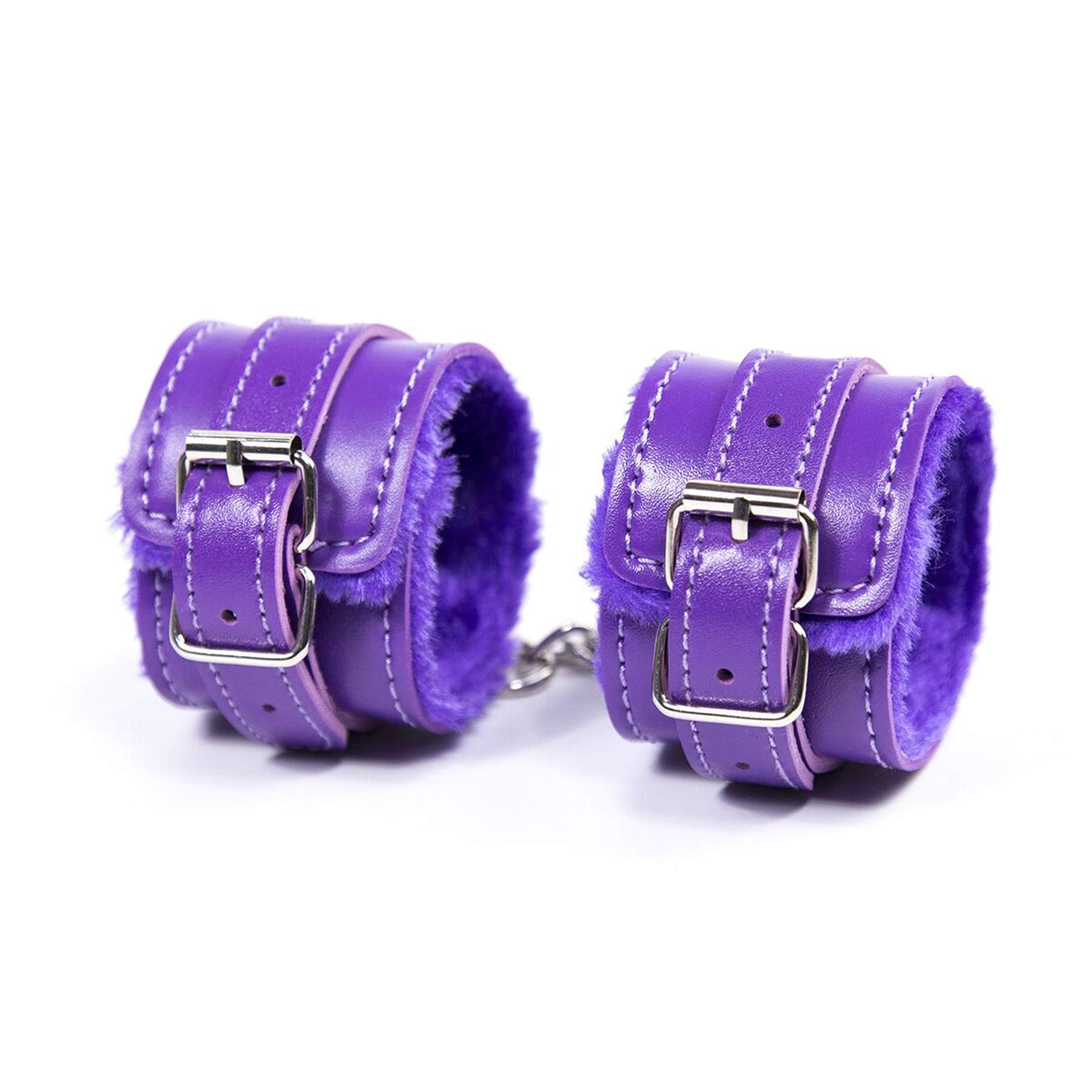 Tiger007 PU Leather Plush Lining Wrist Leather Handcuffs Bracelets for Women Men Removable Fitness Belt Home Yoga Gym Belt Chain (Purple)