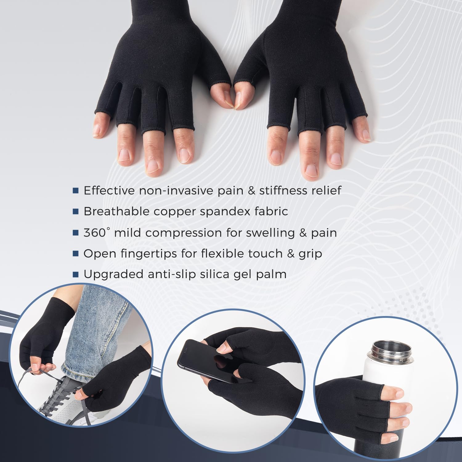 Guantes de compresión para mujeres y hombres, sin dedos, transpirables, absorben la humedad, guantes de compresión para artritis para dolor en las articulaciones