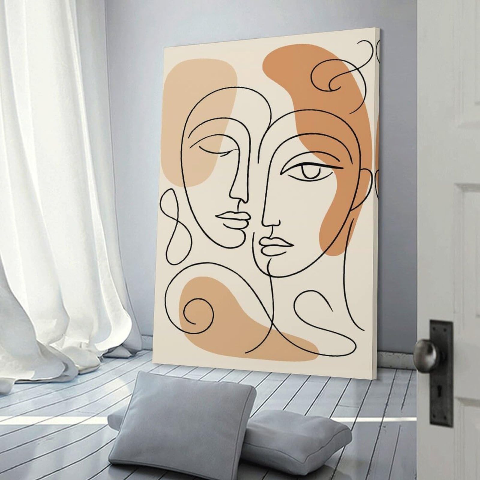 Junmoney Abstract Faces Line Art Home Decor Wall Art, 08x12inch(20x30cm), for Wall Displays, Bedrooms Or Room Updates, Ideal for Building A Coordinated Art Wall