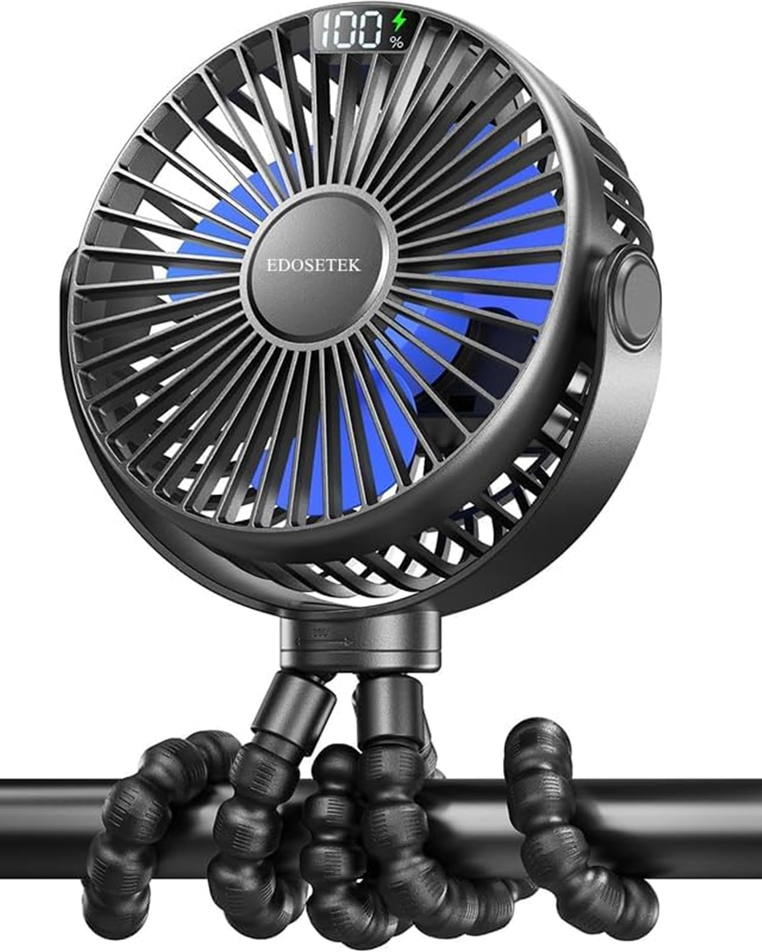 Edosetek Mini Portable Baby Stroller Fan, 4 Speeds Battery Operated Small Handheld Desk Fan 4000mAh Battery Operated Rechargeable 360°Flexible Tripod Cooling Fan for Car Seat Crib Treadmill Travel
