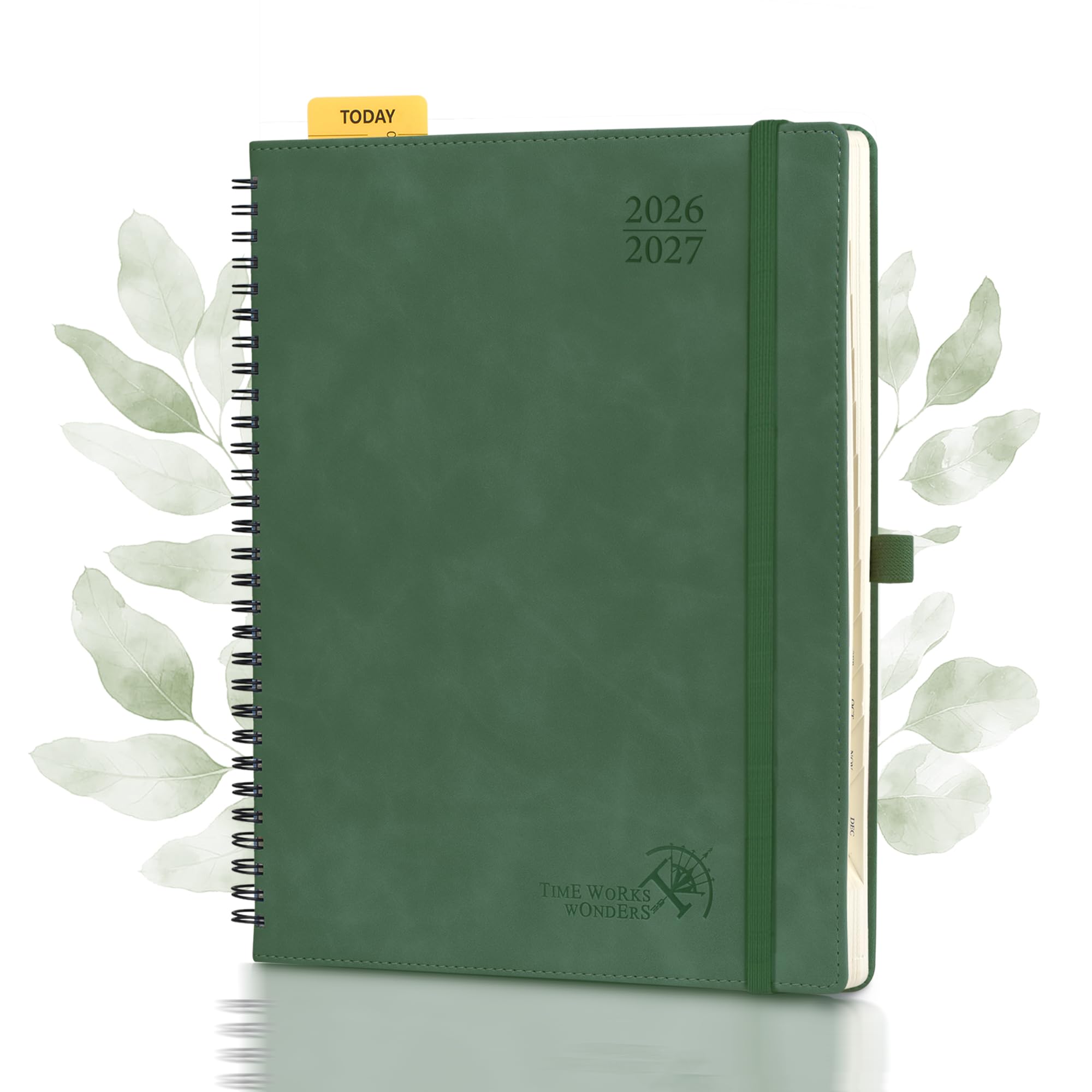 POPRUN Academic 2026-2027 Diary Week to View Large Spiral Bound Soft Cover 26.5 x 21.5 cm - 26/27 Mid Year Weekly Planner & Notebook in One, Monthly Tab(Mint Green)