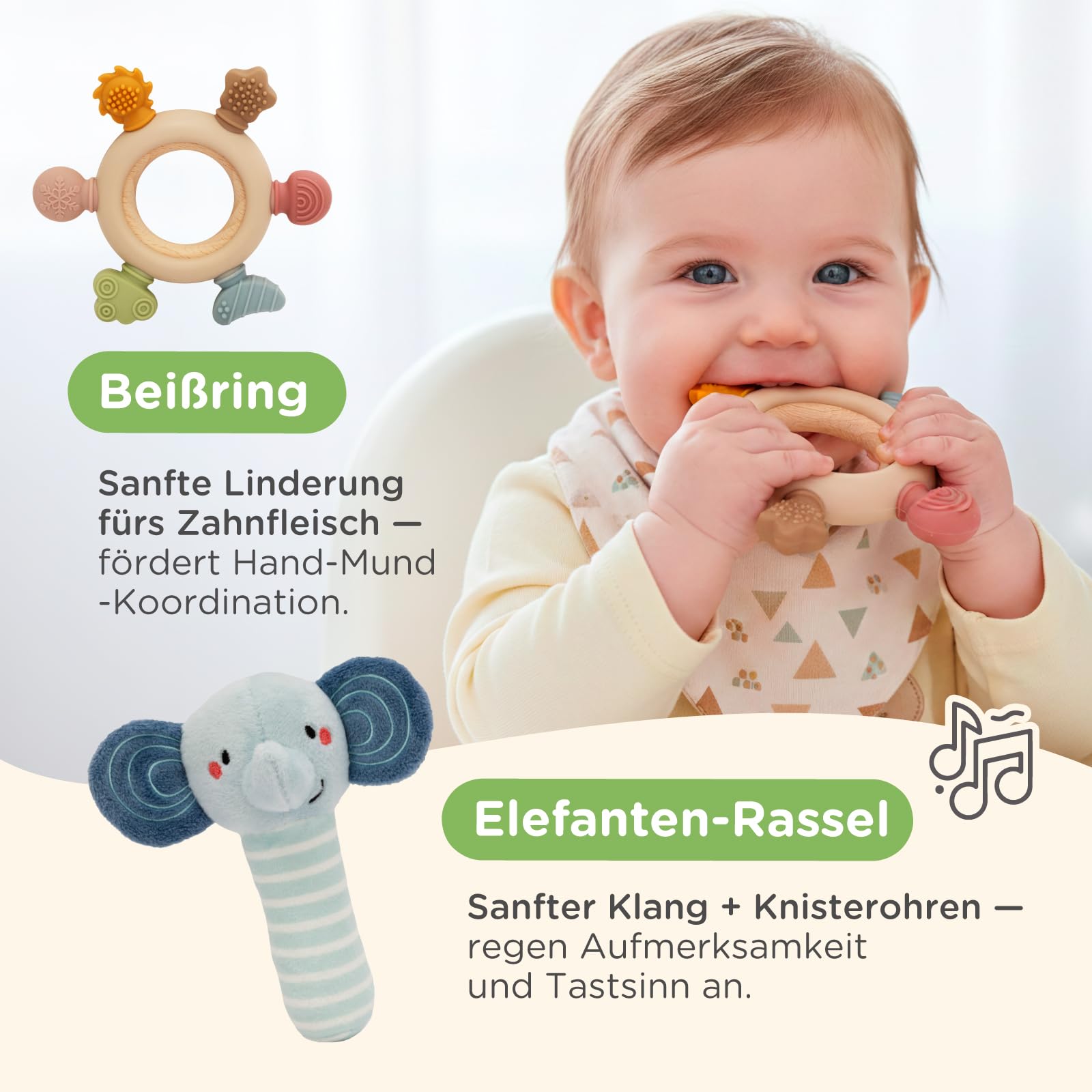 Nene Toys Montessori Baby Spielzeug 0–6 Monate – 7-in-1 Sensorik Holz Lernbox mit Schwarz-Weiß Stoffbuch, Tücherbox, Regenbogen Dreh-Trommel, Sensorikbällen, Beißring & Rassel – Neugeborenen Geschenk