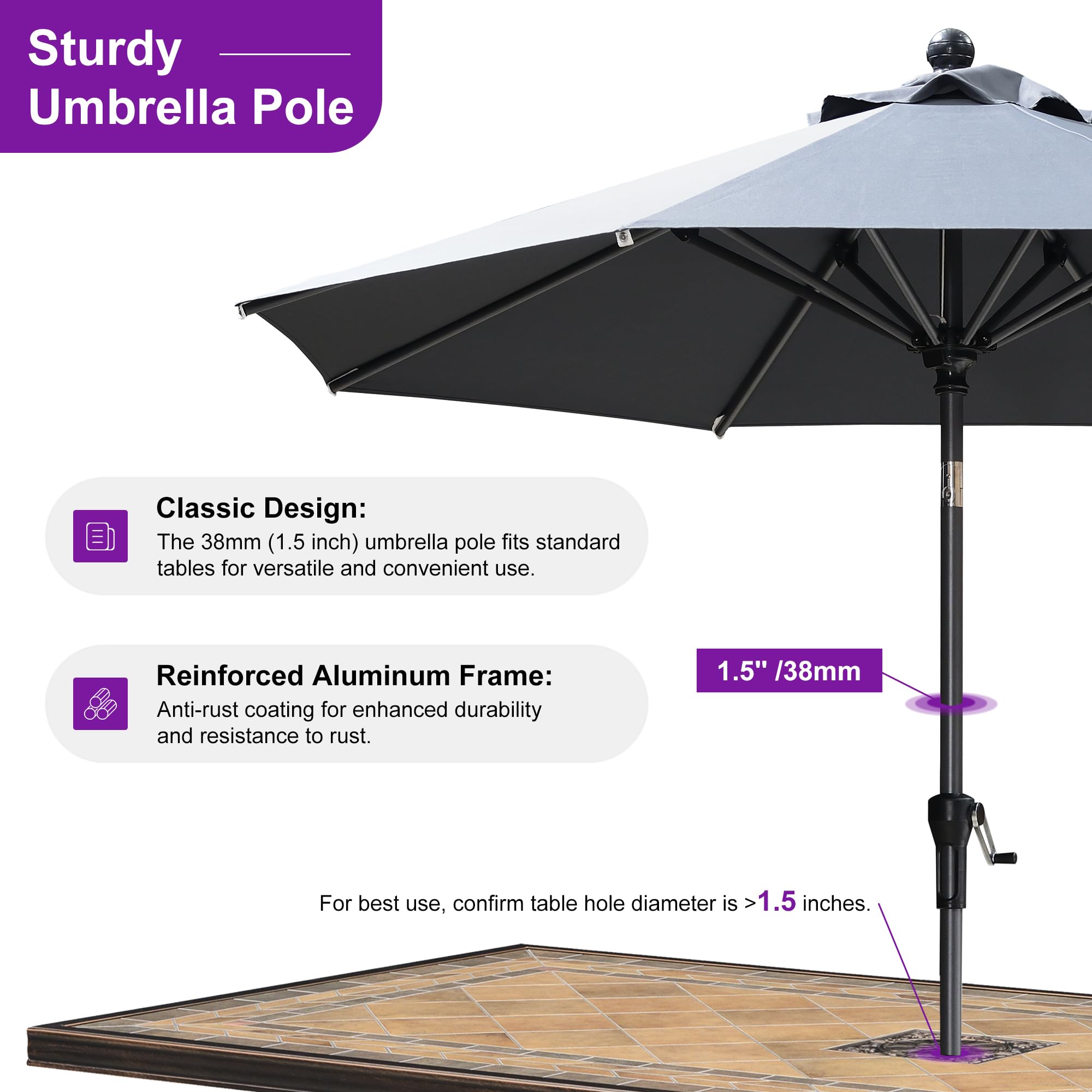 8 round patio umbrella Amazon.com : PURPLE LEAF 8' Round Patio Umbrella Outdoor Table Umbrella  Aluminum Frame Market Umbrella Sun Umbrella with 8 Sturdy Ribs & Tilt for  Garden Deck Lawn & Pool Gray : Patio,