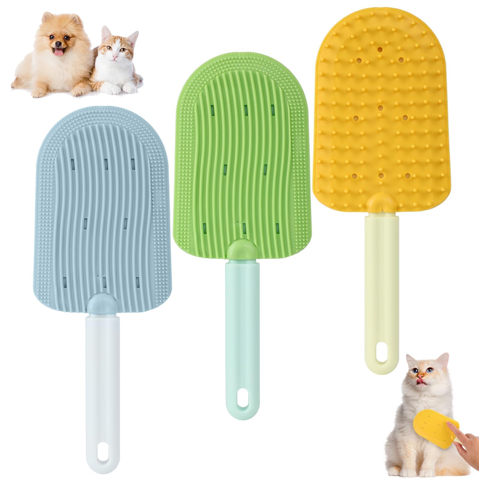 PINKE 3PCS Cat Tongue Comb, Dog Grooming Brush, Cats Shedding Brush for Long Haired Cats, Cute Cartoon Ice Cream Cat Fur Remover Comb, Easily Removes Fur Reducing Hairballs