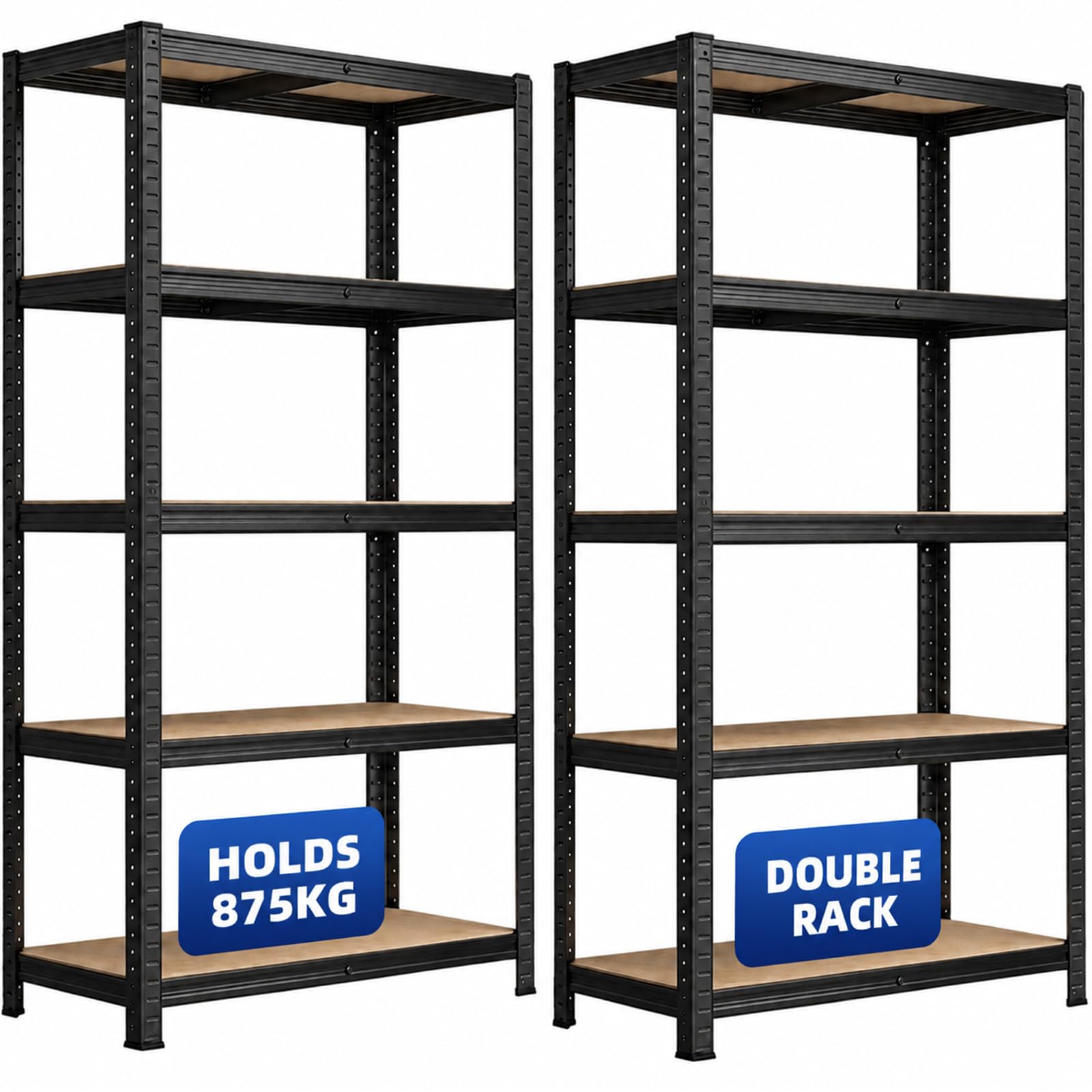 Grennswick Set of 2 Heavy Duty Garage Shelving Units –5-Tier Steel Storage Shelves, 875kg Capacity Boltless Assembly, Adjustable Height & Layout for Warehouse, Living Room, Kitchen, Bedroom