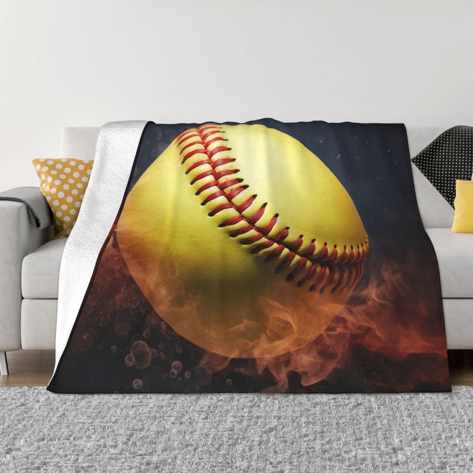 KLOPH Softball Throw Blanket 60"x50" Flannel Fluffy Warm Blanket for Couch, Reversible Plush Blankets for Bed, Comfy Fuzzy Blanket for Sofa, Plush Lightweight-Blankets for All Season