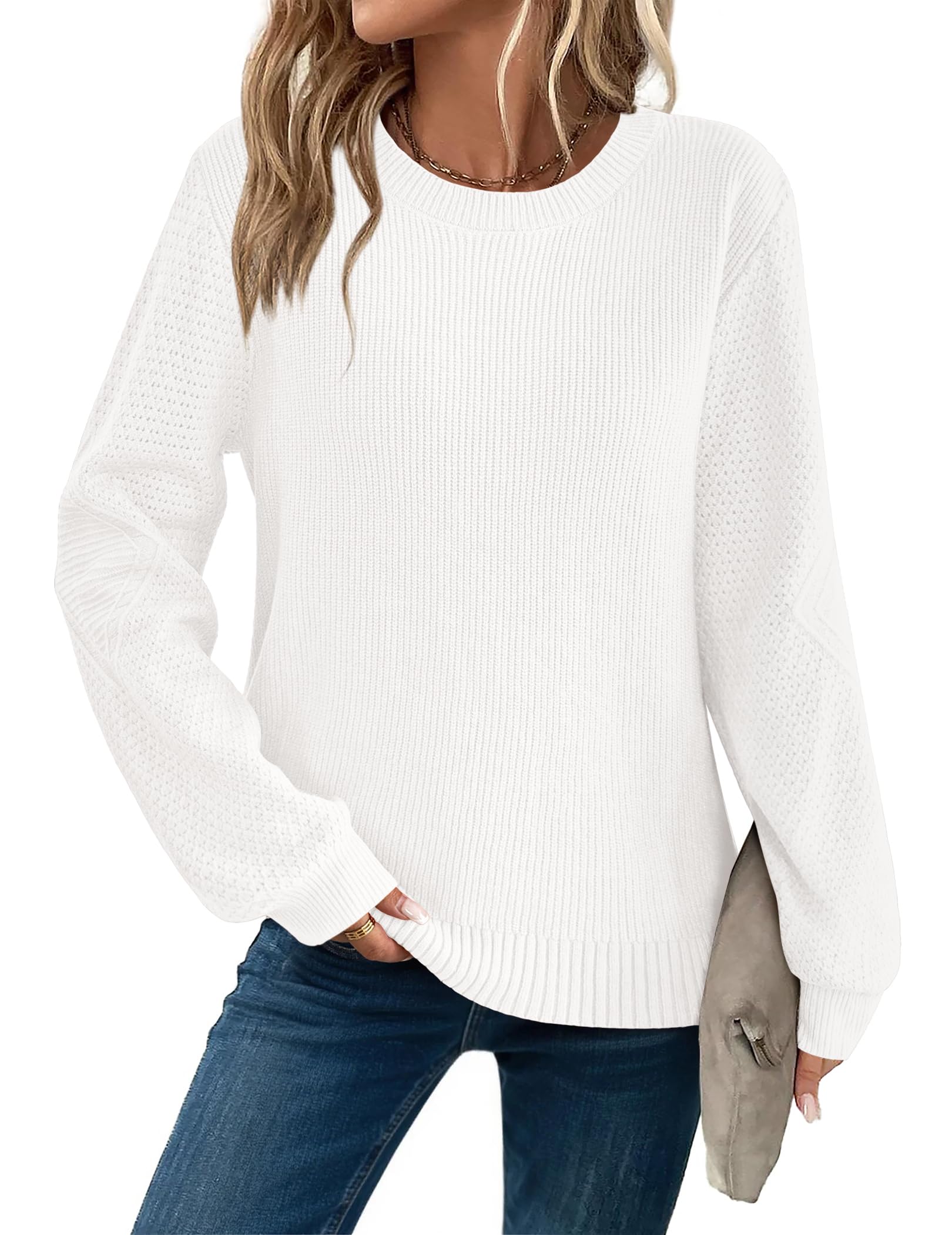 ZEAGOO Pullover Damen Herbst Strickpullover Langarm Rundhals Pulli Elegant Winterpullover Casual Obertiele