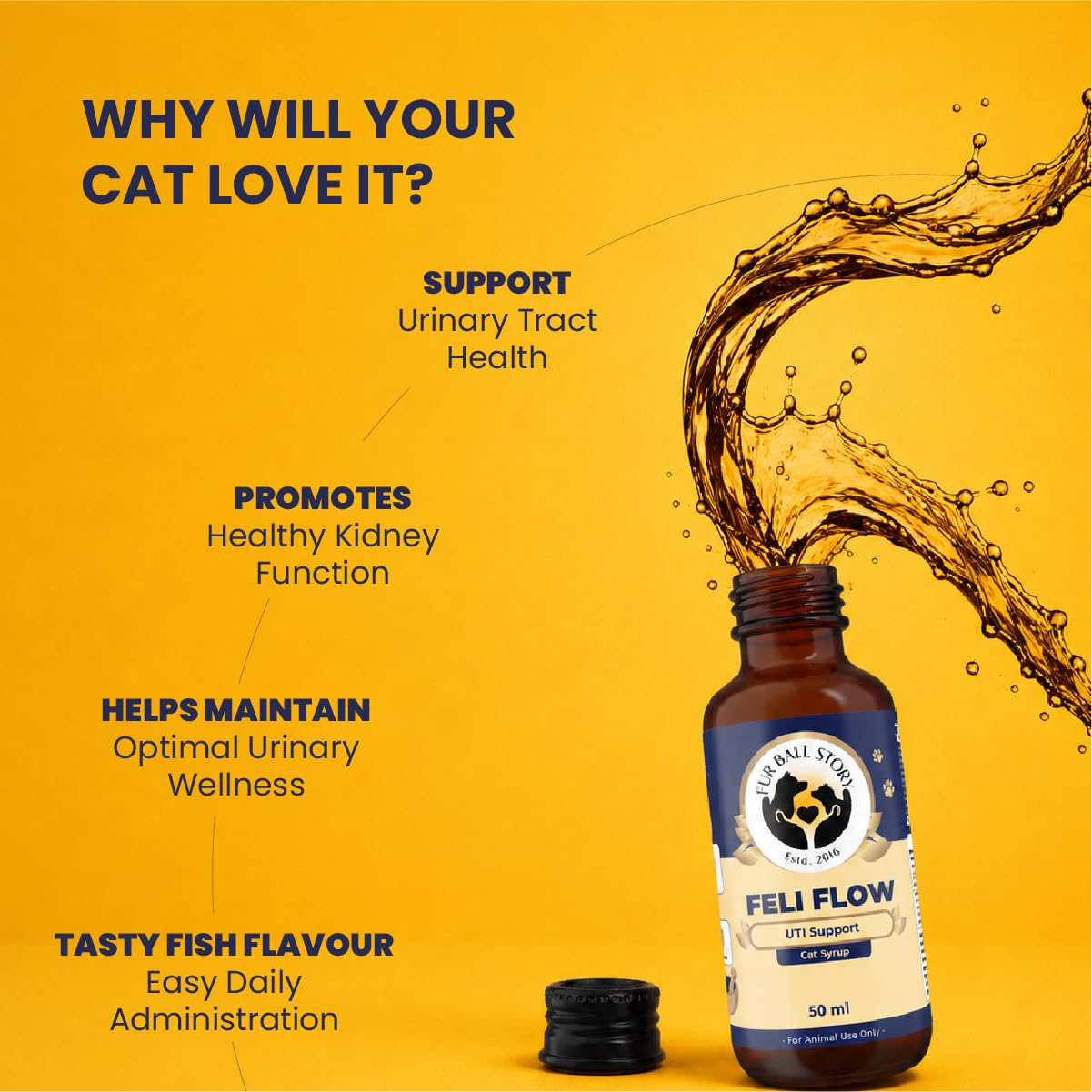 Fur Ball Story Feli Flow Urinary Wellness Liquid Supplement for Cats 50 ml | Daily Urinary Tract Support Syrup | Easy-to-Administer Cat Wellness Supplement | Supports Urinary Health & Overall Health — Amazon image 4