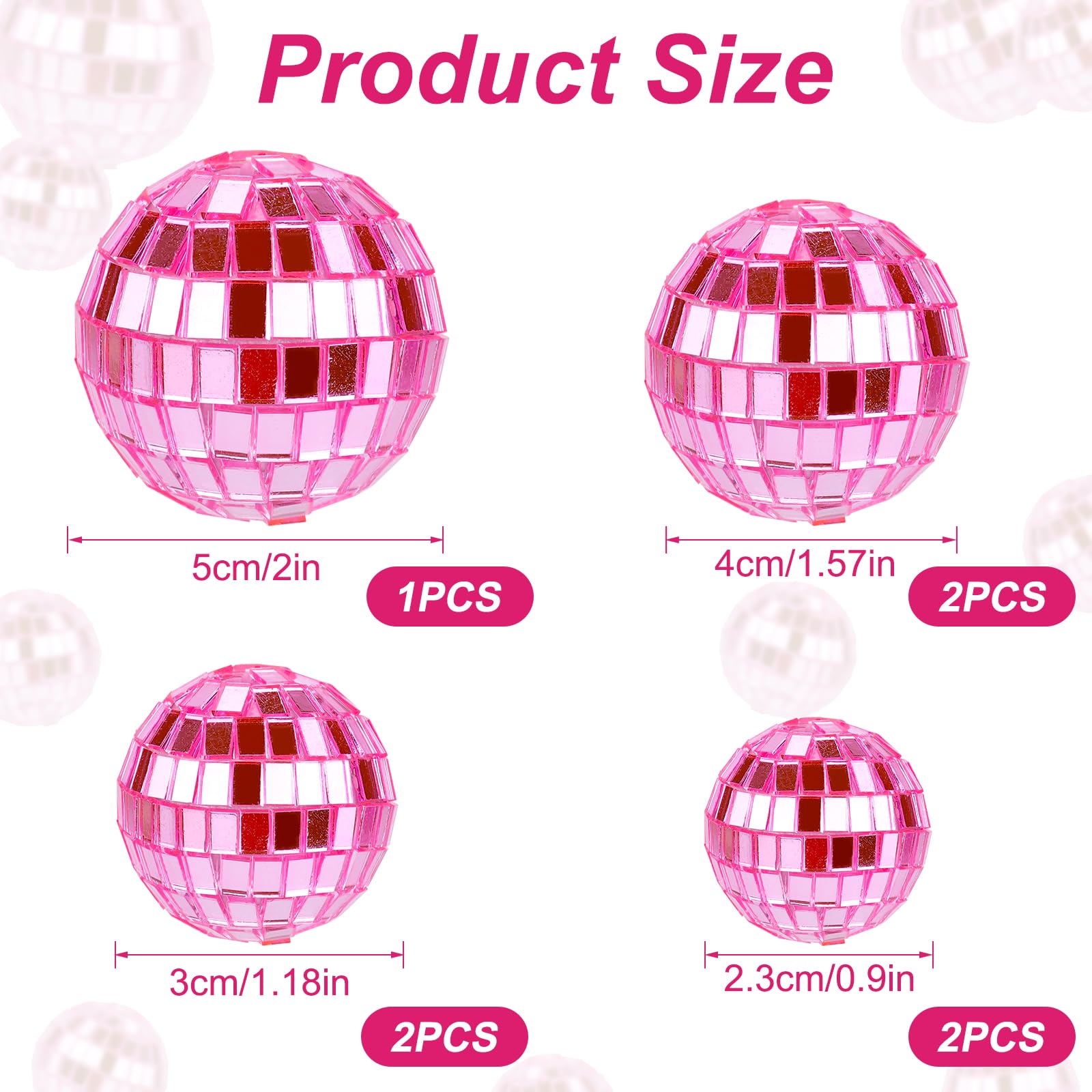 7szt Disco Ball Ozdoba na Wierzch Tortu, 4 Rozmiary Kulki Dyskotekowe na Ciasto Disco Ball Dekoracje Swiateczne Akcesoria Tematyczne Disco na Impreze Tematyczna z Lata 70 (Rózowy)
