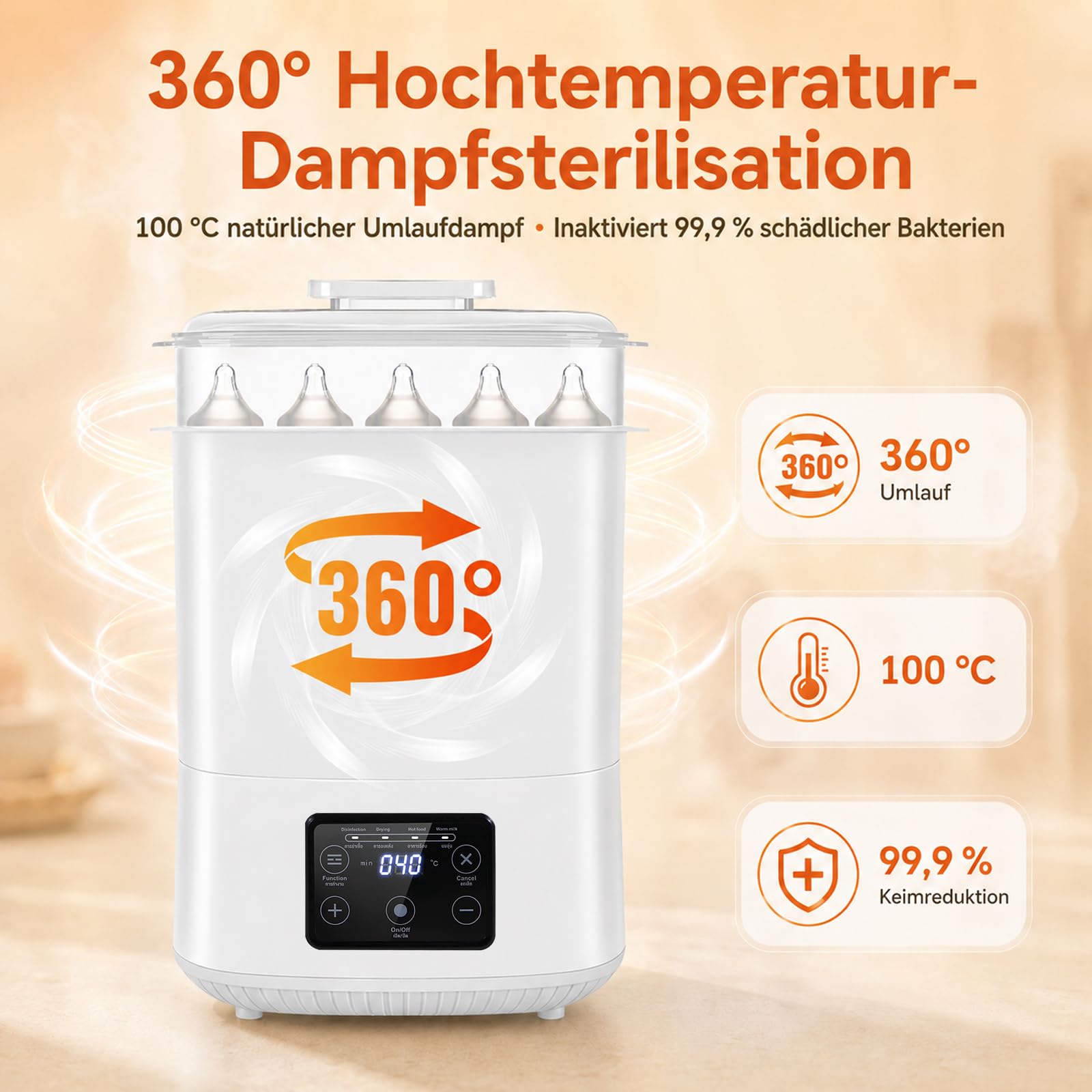 Sterilisator für Babyflaschen, flaschensterilisator baby, babyflaschen sterilisator und trockner, Automatische Abschaltung, für Babyartikel, Babyflaschen & Milchpumpen-Zubehör