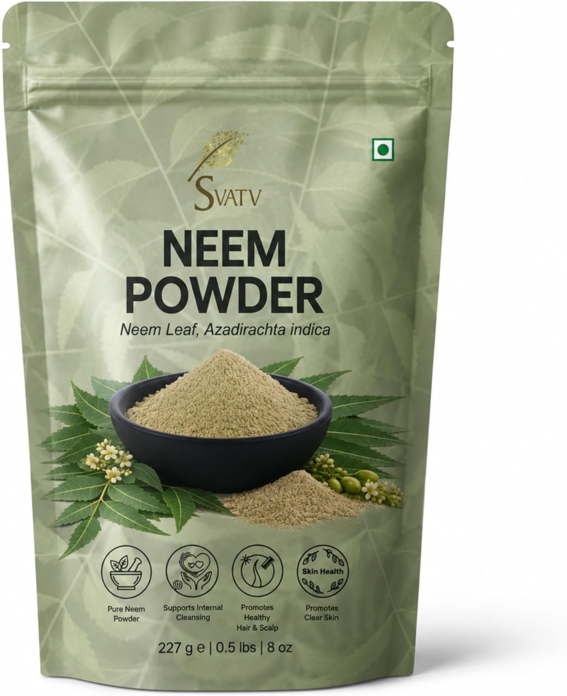 Neem Powder (Azadirachta Indica) | Neem Leaf Powder | Skin Care | Healthier and Thicker Hair |Ideal for All Hair and Skin Types | Size - 227g, 0.5 lb, 8oz