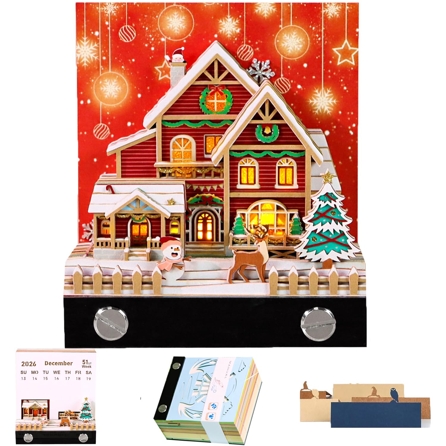 3D Calendar 2026 Unique Paper Sculpture Sticks,3D Notepad and Clock Art Desktop Calendar,2026 Desktop calendar Tear-off Page Carved DIY Art Craft with