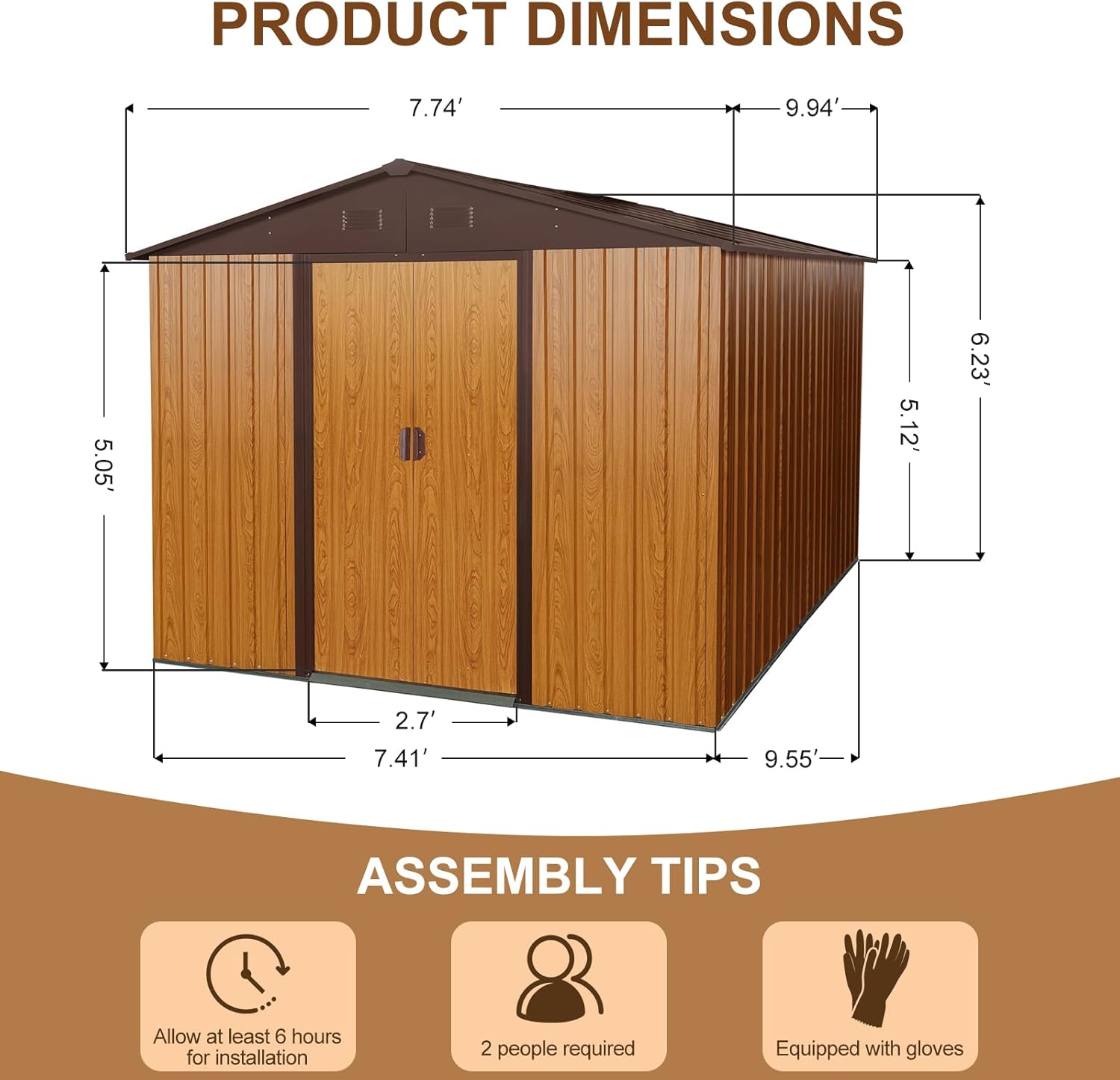 10 x 8 FT Outdoor Metal Storage Shed with Window and Punched Vents,Heavy Duty Storager House w/Sliding Doors & Padlock,Large Waterproof Tool Sheds for Garden,Backyard,Lawn,White