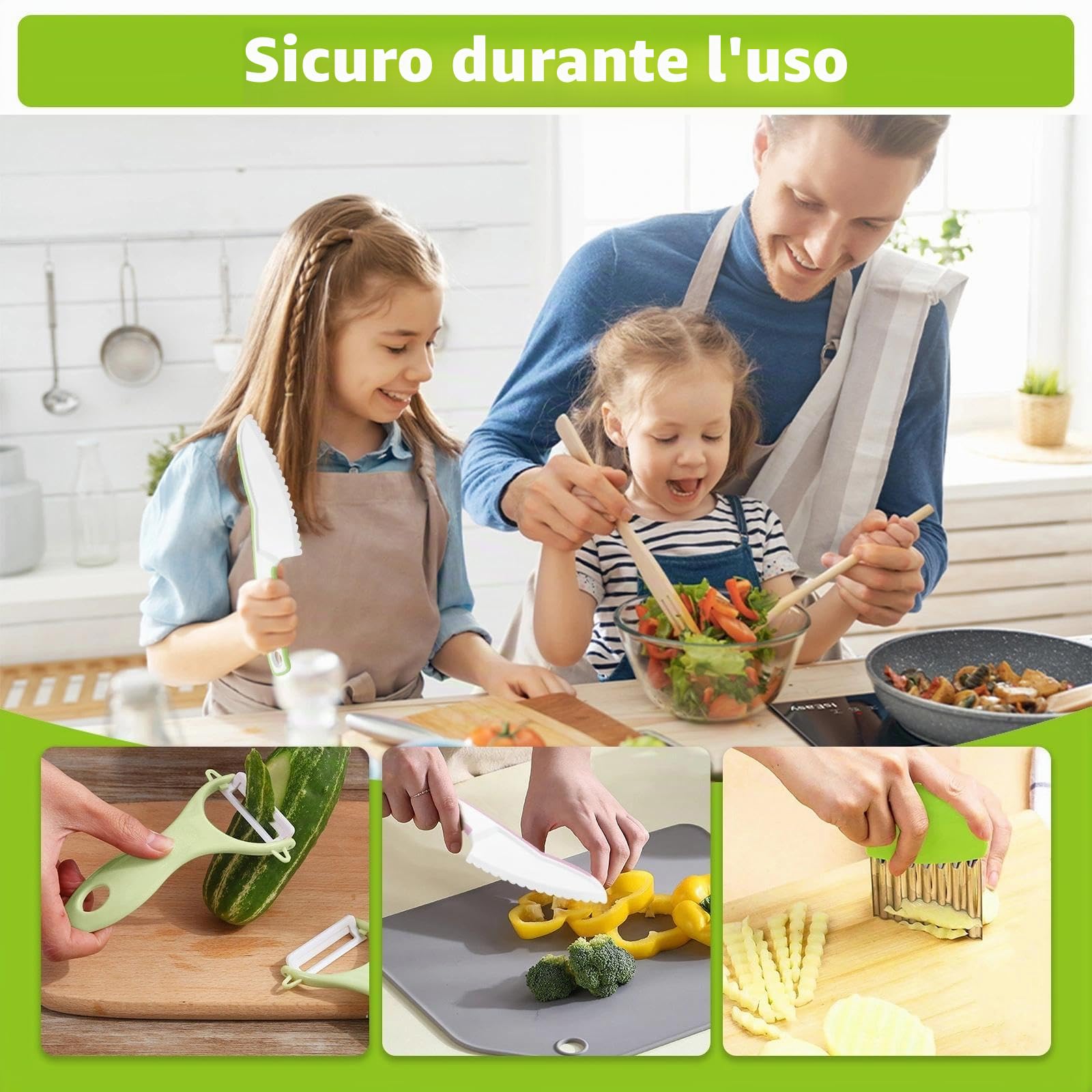 Set di Coltello da Cucina per Bambini - 5 Pezzi Coltelli di Sicurezza per Bambini, Reale Set Cucina per Tagliare Frutta e Verdura, Ideale per Cucina in Casa