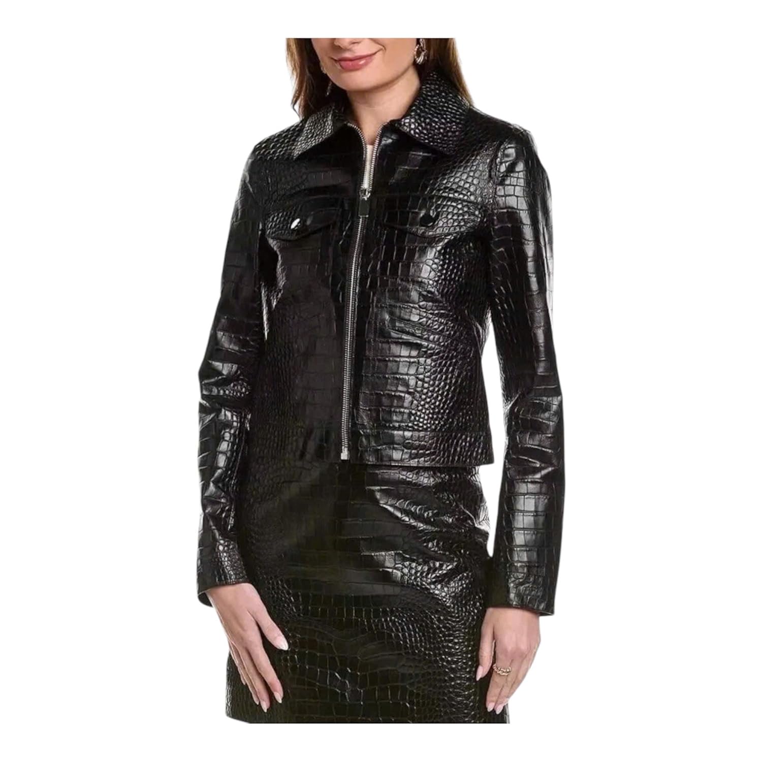 Womens Alligator Leather Motorcycle Biker Jacket Genuine Crocodile Skin Coat Jacket Women