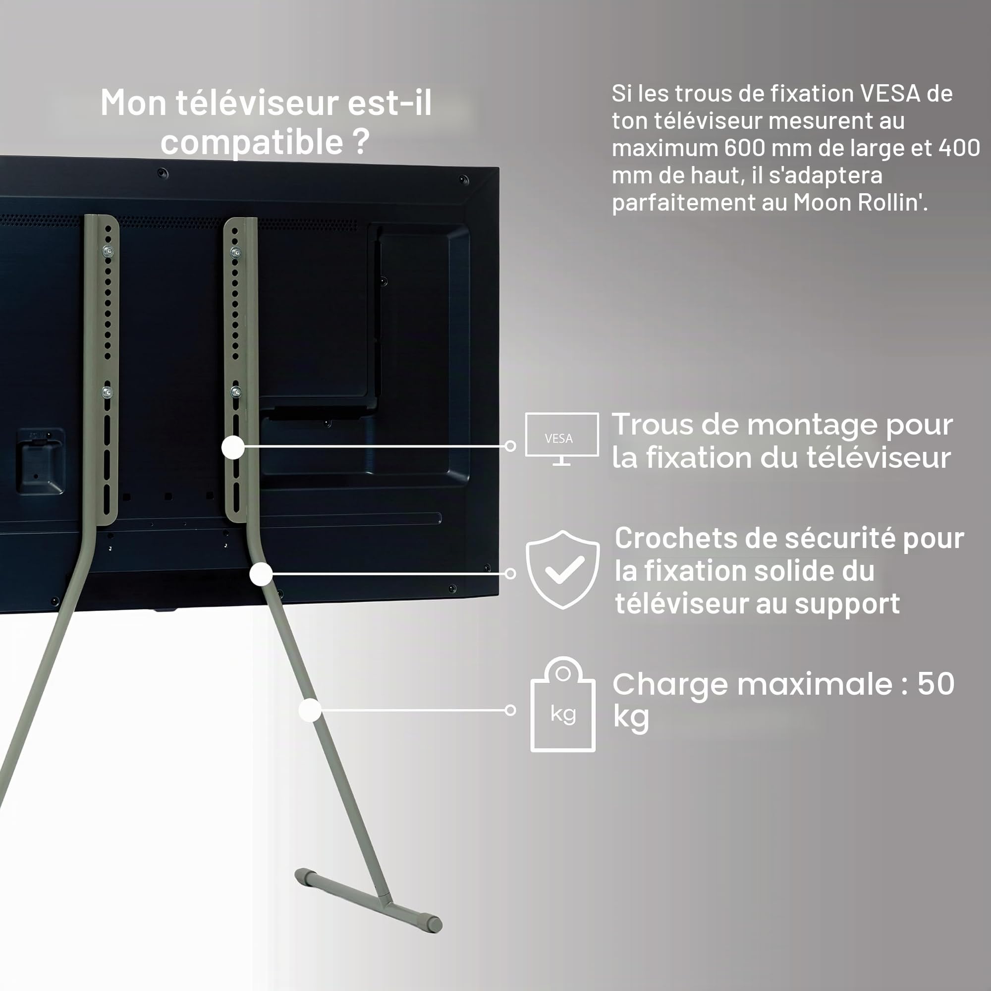 Pedestal Viva Support TV de 40 à 70 pouces | Support TV de qualité supérieure au design moderne | Pieds TV robustes en acier | Pied TV élégant avec pieds inclinés et pieds arrondis (vert)