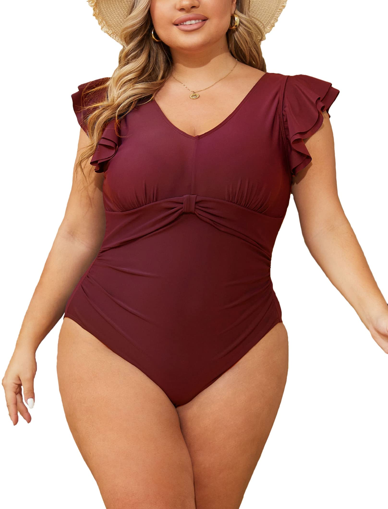 CheChury Traje de baño de Una Pieza Mujer Tallas Grandes Bañadores Volantes Push Up Bikini Deportivo Control del Vientre Trajes de Una Pieza Cuello en V Bañador Reductor Mujer Verano Ropa de Playa