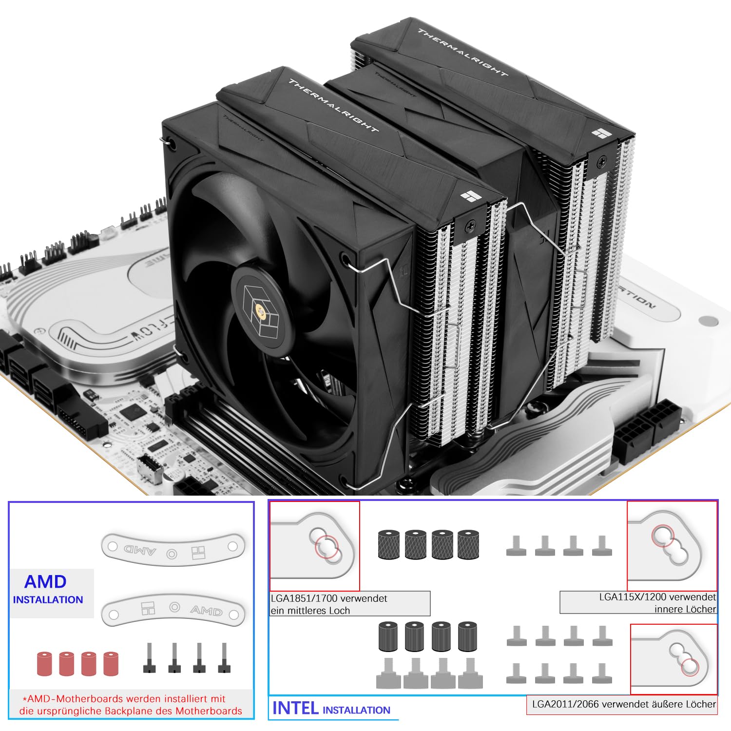 TR-Thermalright Royal Pretor 130, chłodzenie CPU, podwójna wieża z 6 rurkami cieplnymi, podwójne wentylatory PWM, matowa szczotkowana pokrywa, dla AM5/AM4, Intel LGA1851/1700/1150/1151/1200