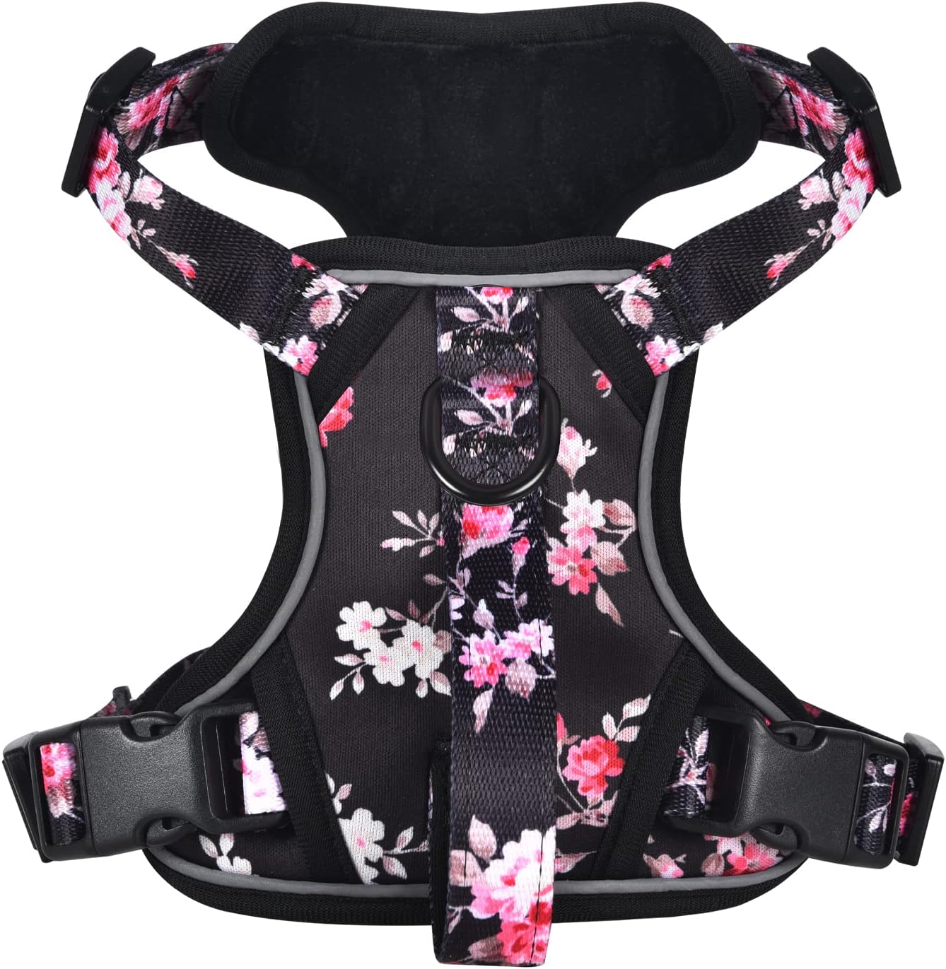 Petmolico Winter Dog Harness with Fleece, No Choke Reflective Dog Harness with Grab Handle and 2 Leash Metal D-Rings, Small Red Flower