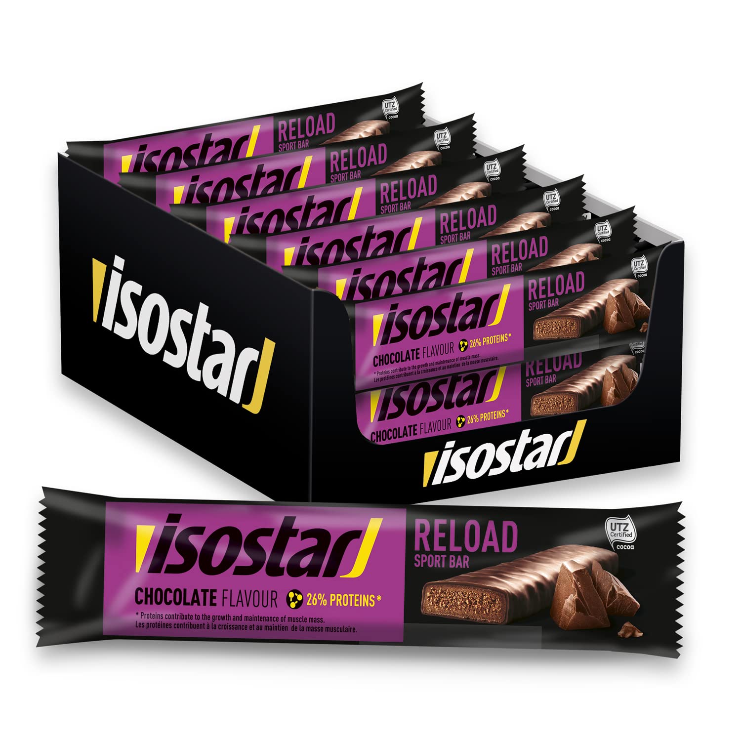 Isostar Barres After Sport Reload Saveur Chocolat - Lot de 30 Barres de Récupération Après Effort - 30 x 40 g