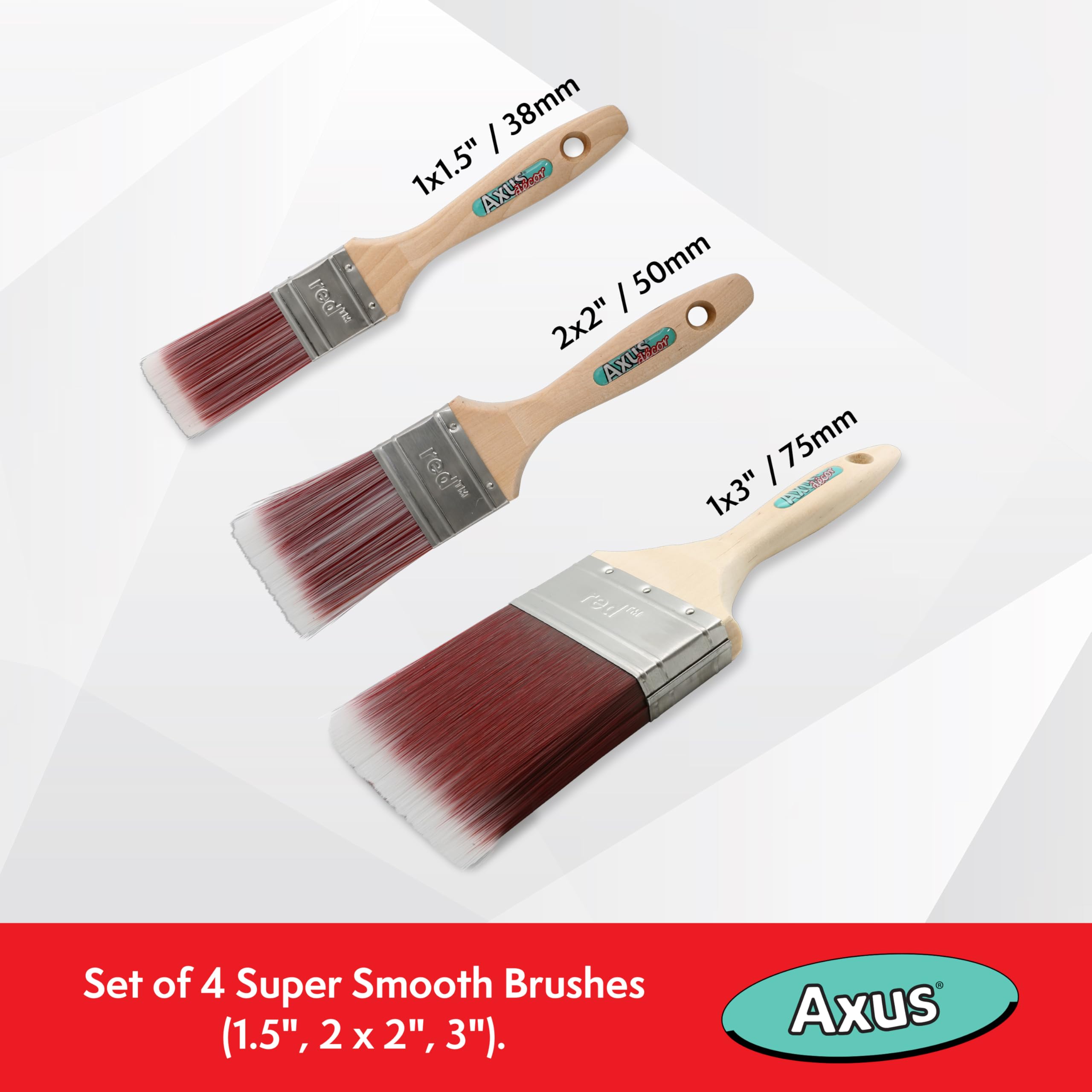 Axus Décor Bardzo gładki zestaw pędzli - czerwony (4 sztuki), 3,5 cm, 5 x 5 cm, 7,6 cm, czerwony