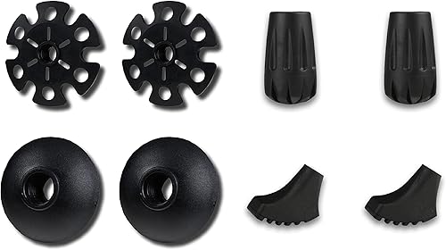 TREKOLOGY Trekking Pole Tips and Baskets Set - Rubber Replacement Accessories for Walking Sticks and Hiking Pole