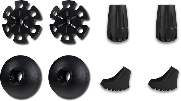TREKOLOGY Trekking Pole Tips and Baskets Set - Rubber Replacement Accessories for Walking Sticks and Hiking Pole
