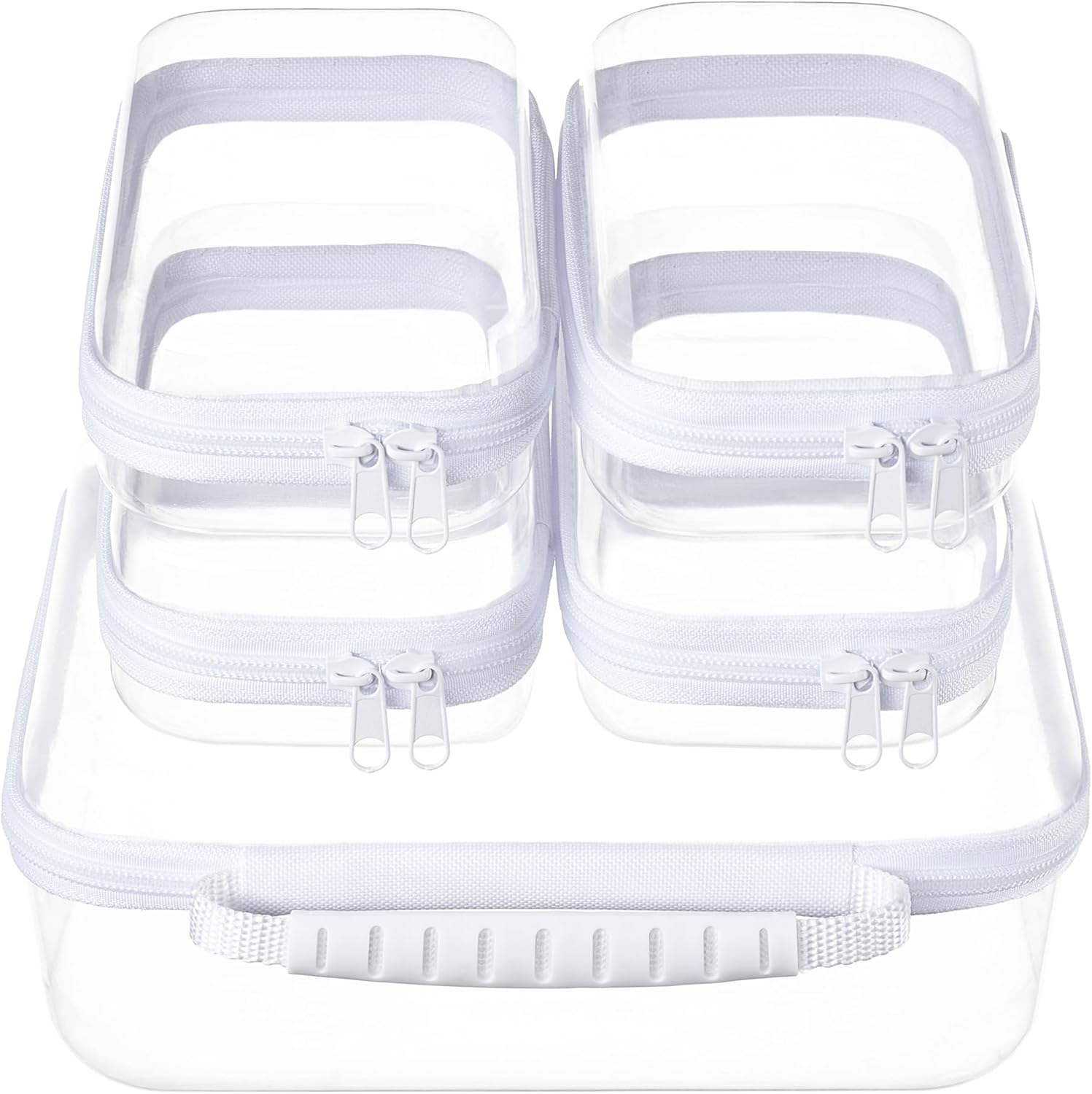 5PCS Travel Essentials for Toiletries with Handles, 1.2MM Thick Clear Hard Shell Zipper Case, Durable Makeup Bag for Cosmetics, Puzzles and Snacks, Clear Travel Bag for Diaper Bag Organizer