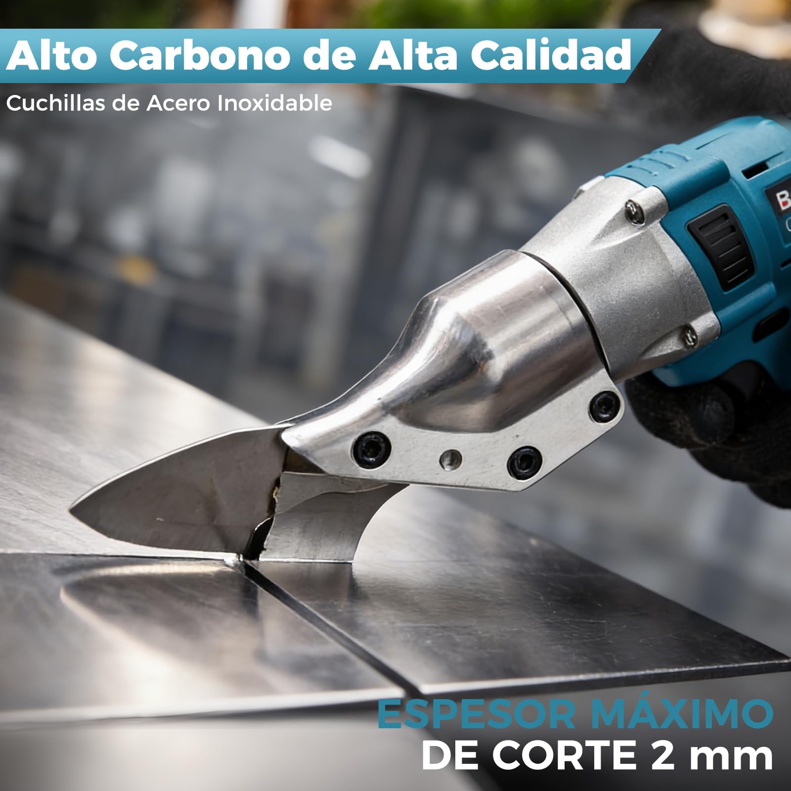 Bostar Tijeras de Chapa a Batería, Motor Sin Escobillas con 2 Baterías 4.0Ah, Cizalla Eléctrica para 1,5mm Metal y 2,0mm Aluminio, Cabezal 360°, Compatible con Makita 18V Batería