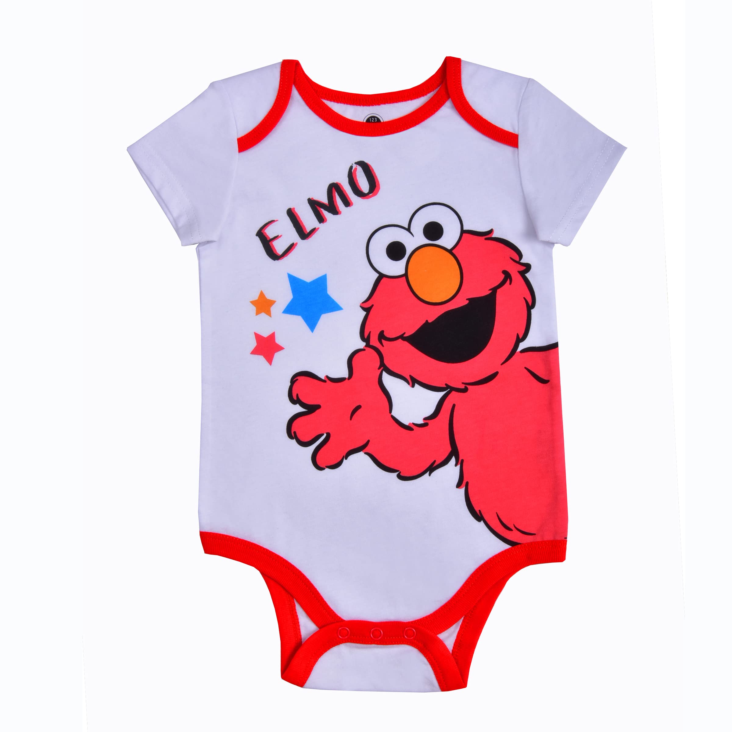 Sesame Street Elmo and Cookie Monster Boys Short Sleeve Bodysuit with Cap Set for Baby and Infant – Blue/White or Red/White