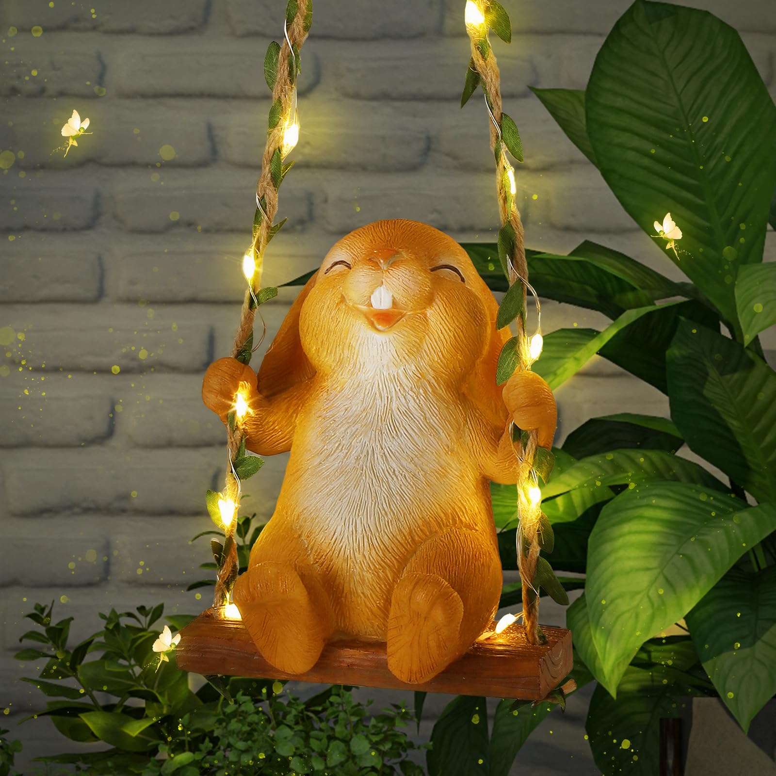Statue de lapin pour jardin suspendu lumineuse LED déco Pâques