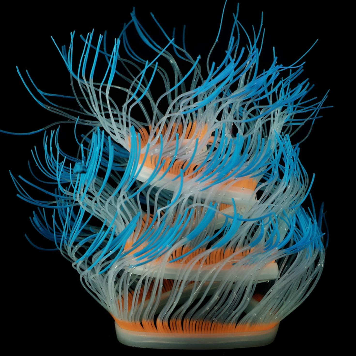 SunKni 20 30 40 Inches Glowing Effect Sea Anemone Aquarium Decorations Plants Fish Tank Ornaments Changeable Folding Artificial Floating Silicone Décor Landscape (30 Inches, Blue)