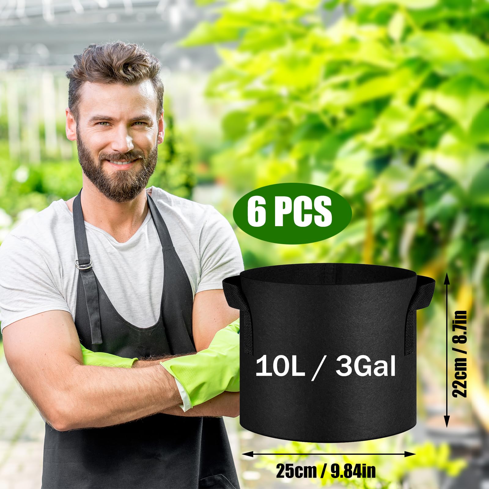 Lot De 6 Sacs De Plantation 10L Non Tissé - Pots Pour Tomates Fraises Légumes - 3 Gallons Noirs