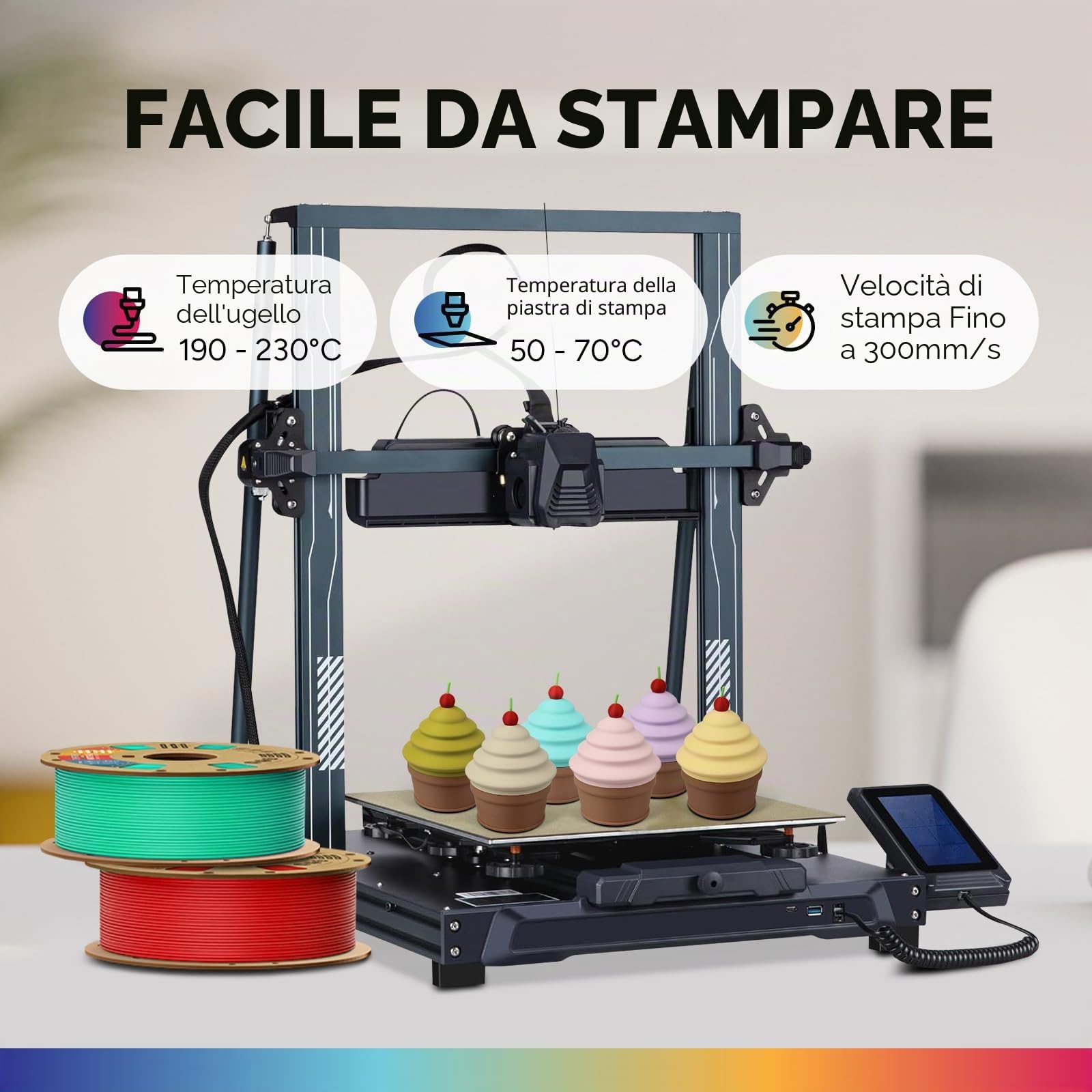 OVERTURE Matte PLA Filamento 1,75 mm Nero*4, 4kg Matt | Opaco PLA • Neatly Wound • Finitura Opaca • Profondo • Precisione Dimensionale±0,02 mm • per Stampante 3D FDM