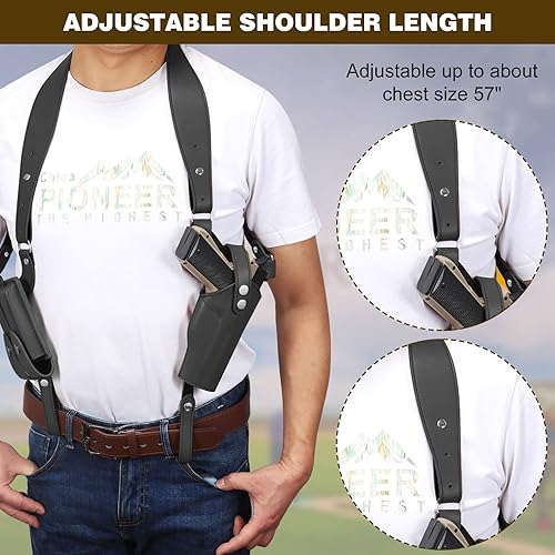 Miniatura 4 de Shoulder Holster General Vertical Gun Holster Adjustable Leather Gun Holster for Concealed Carry with Double Magazine Pouch Adjustable for Glock