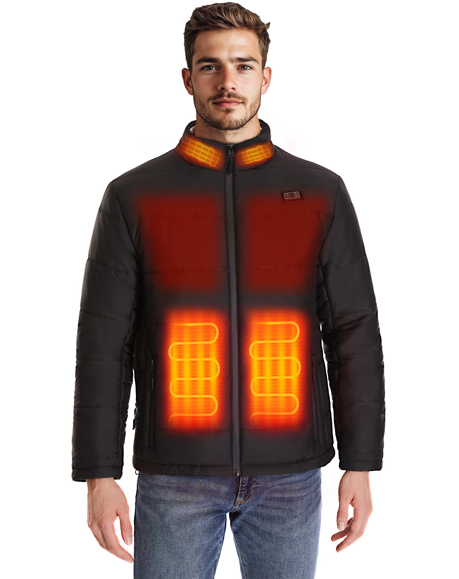 SAVIOR HEAT Heated Jacket for Men with 7.4 V Battery Pack, 5-Zone Carbon Fiber Heating with Soft Cotton Winter Heated Coat Small Black-shv04