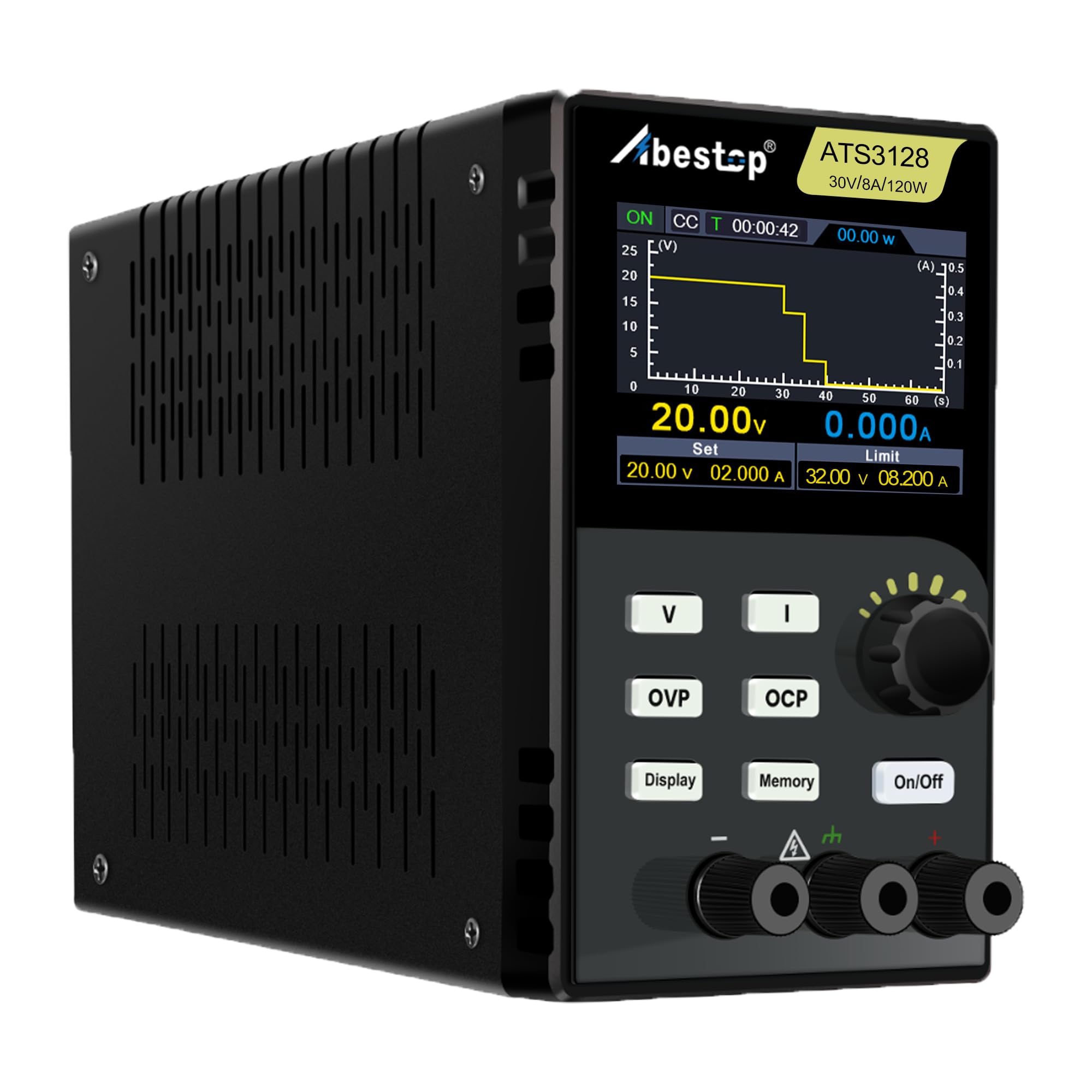 DC Power Supply 30V 8A 120W, Adjustable DC Power Supply with Fanless Ultra-Quiet Design Support Editing List Waveform and Output Multiple Protections