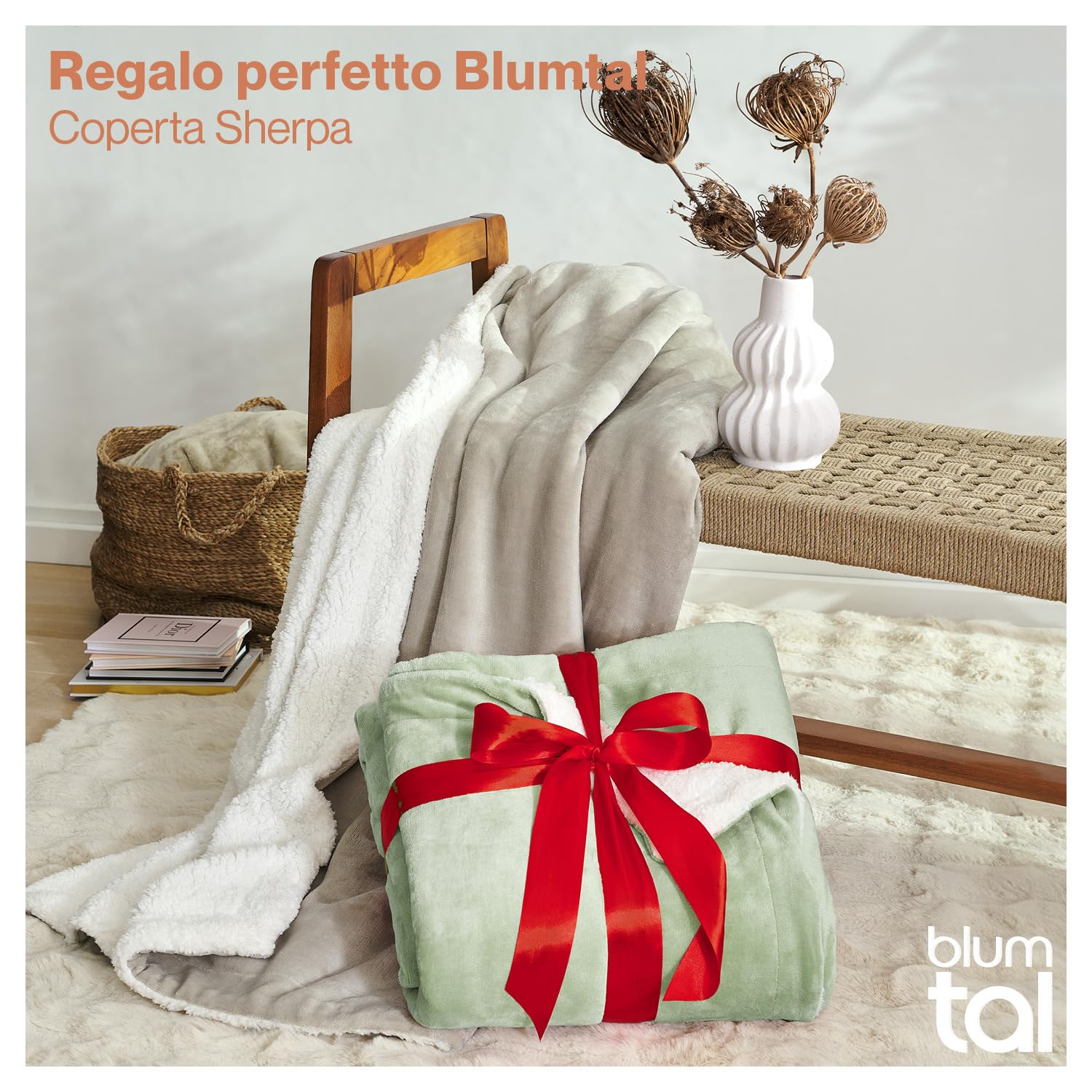 Blumtal coperto Matrimoniale Sherpa - Plaid Divano Super Morbida - Coperta Plaid di Alta Qualità Certificata OKEO-Tex - 230 x 270 cm - Summer Green