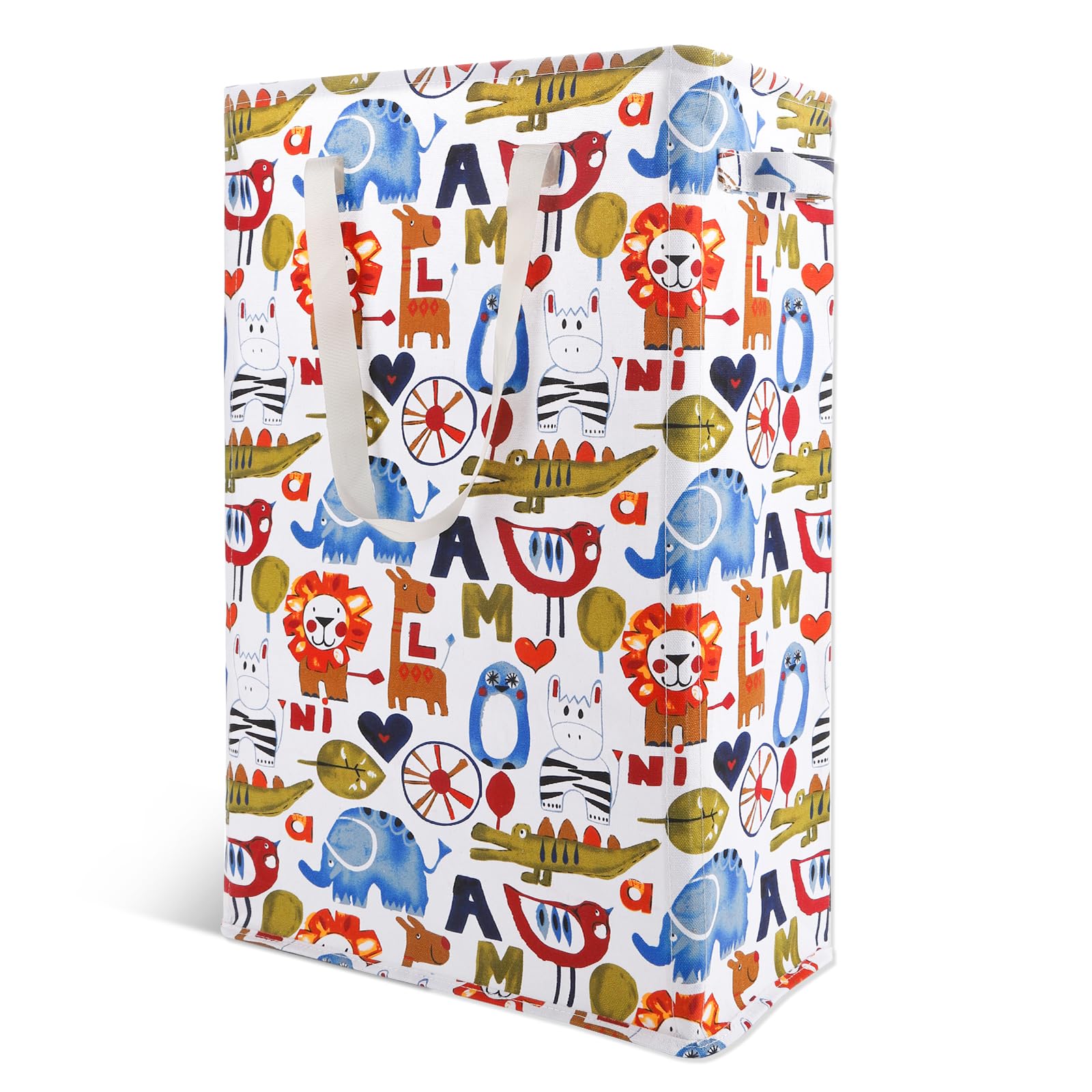 Odonata Slim Laundry Hamper Handles Collapsible Laundry Basket Thin Dirty Clothes Basket Narrow Laundry Bag Foldable Dirty Hamper 48L (Animal)
